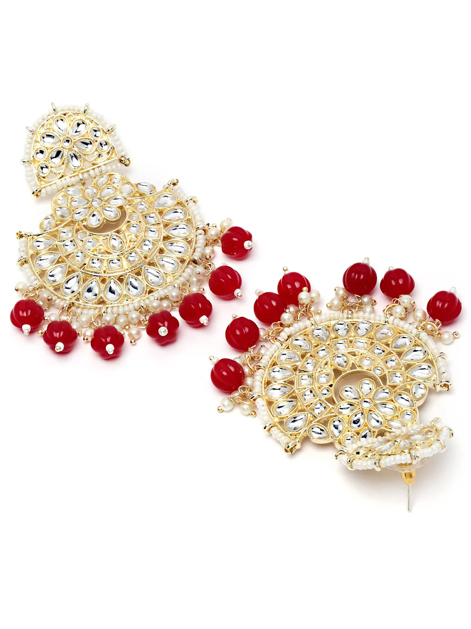 Karatcart Gold Plated Red Beads and Kundan Studded Dangler Earrings for Women