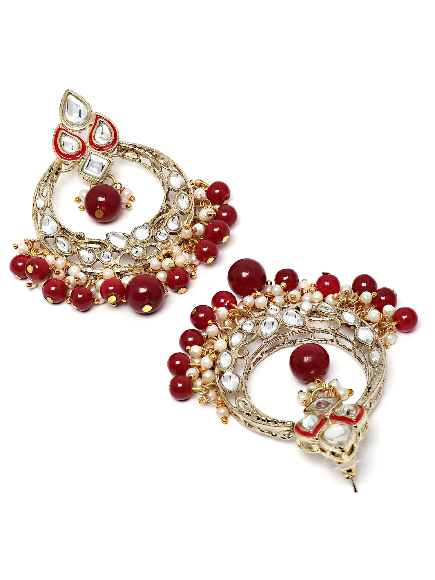 Karatcart Gold Plated Red Beads Studded Kundan Chandbali Earrings for Women
