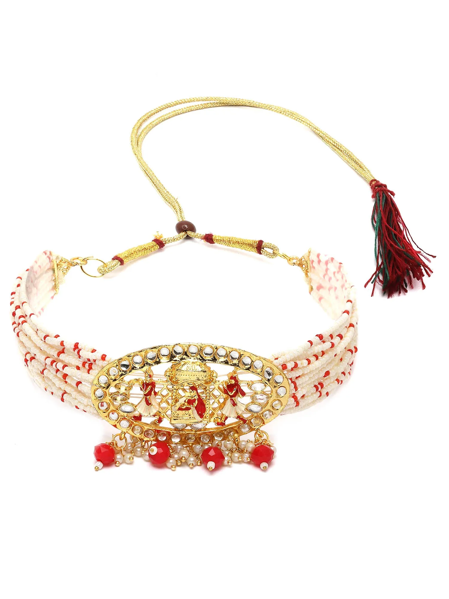 Karatcart Gold Plated Red Dulhan Doli Design Choker Necklace Set for Women