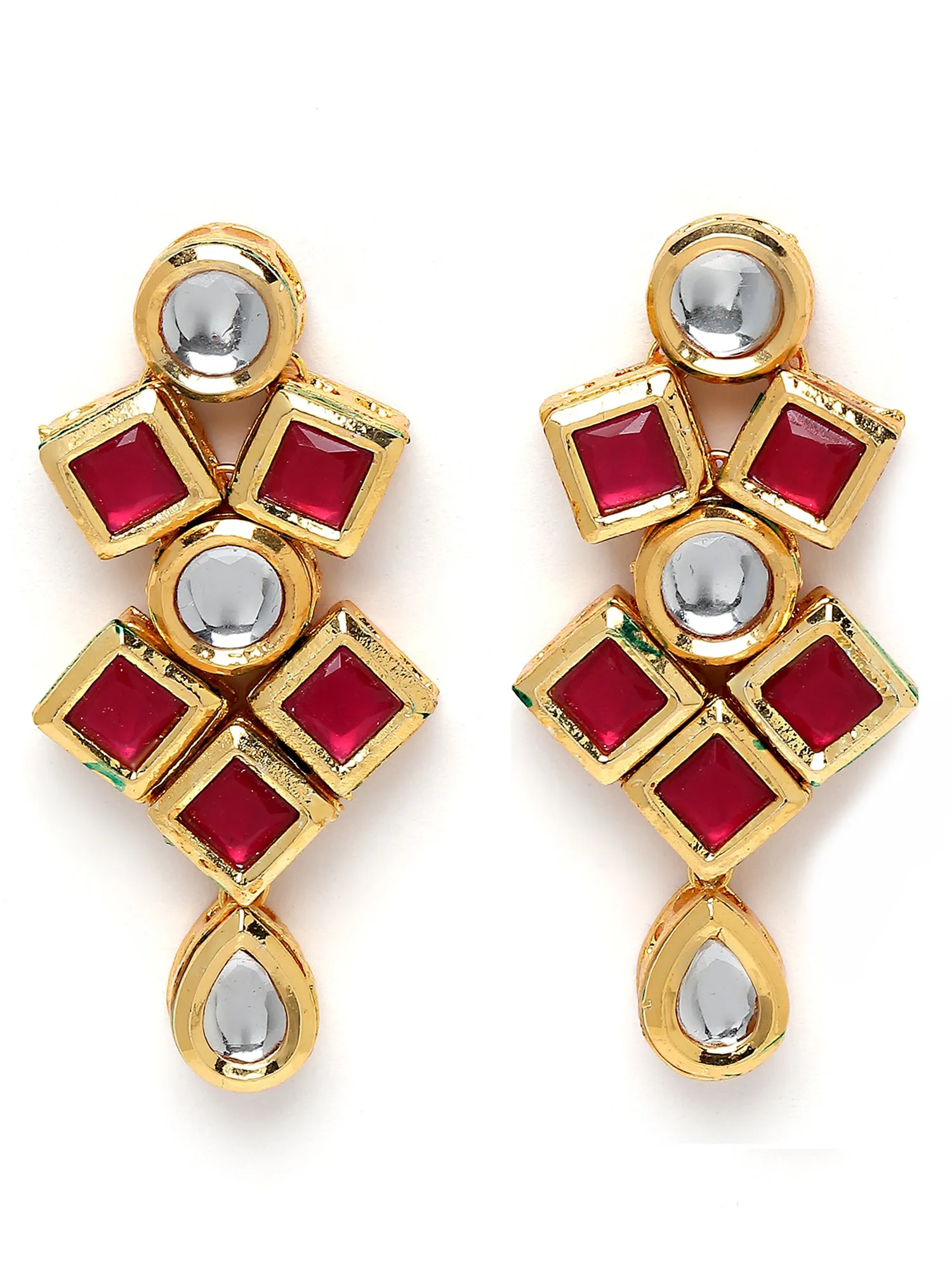 Karatcart Gold Plated Red Polki Kundan Handcrafted Necklace Set for Women