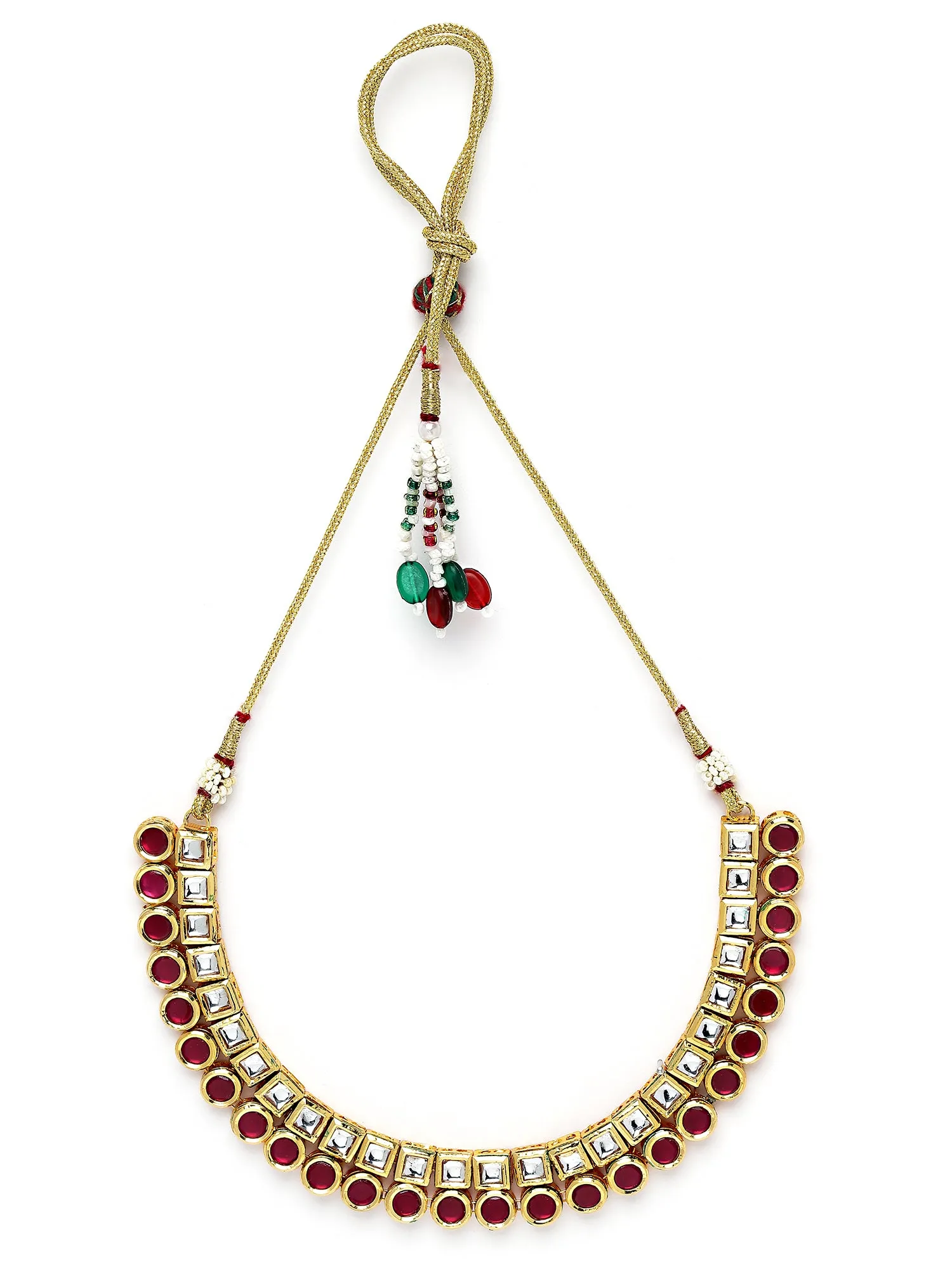 Karatcart Gold Plated Red Polki Kundan Handcrafted Necklace Set for Women