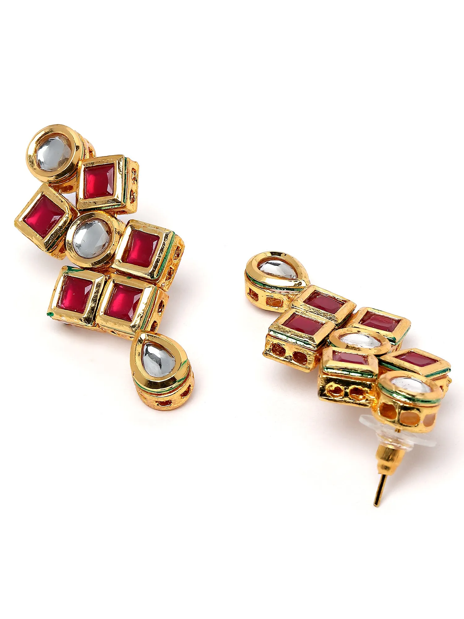 Karatcart Gold Plated Red Polki Kundan Handcrafted Necklace Set for Women
