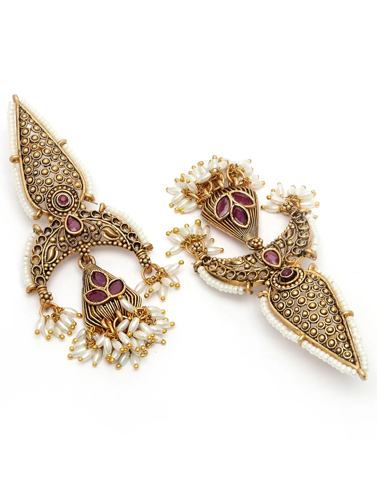 Karatcart Gold Plated Red Stone Drop Shape Kundan Dangler Earrings for Women