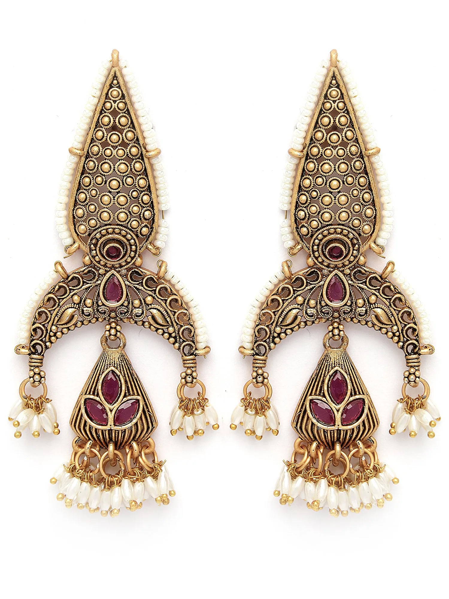 Karatcart Gold Plated Red Stone Drop Shape Kundan Dangler Earrings for Women