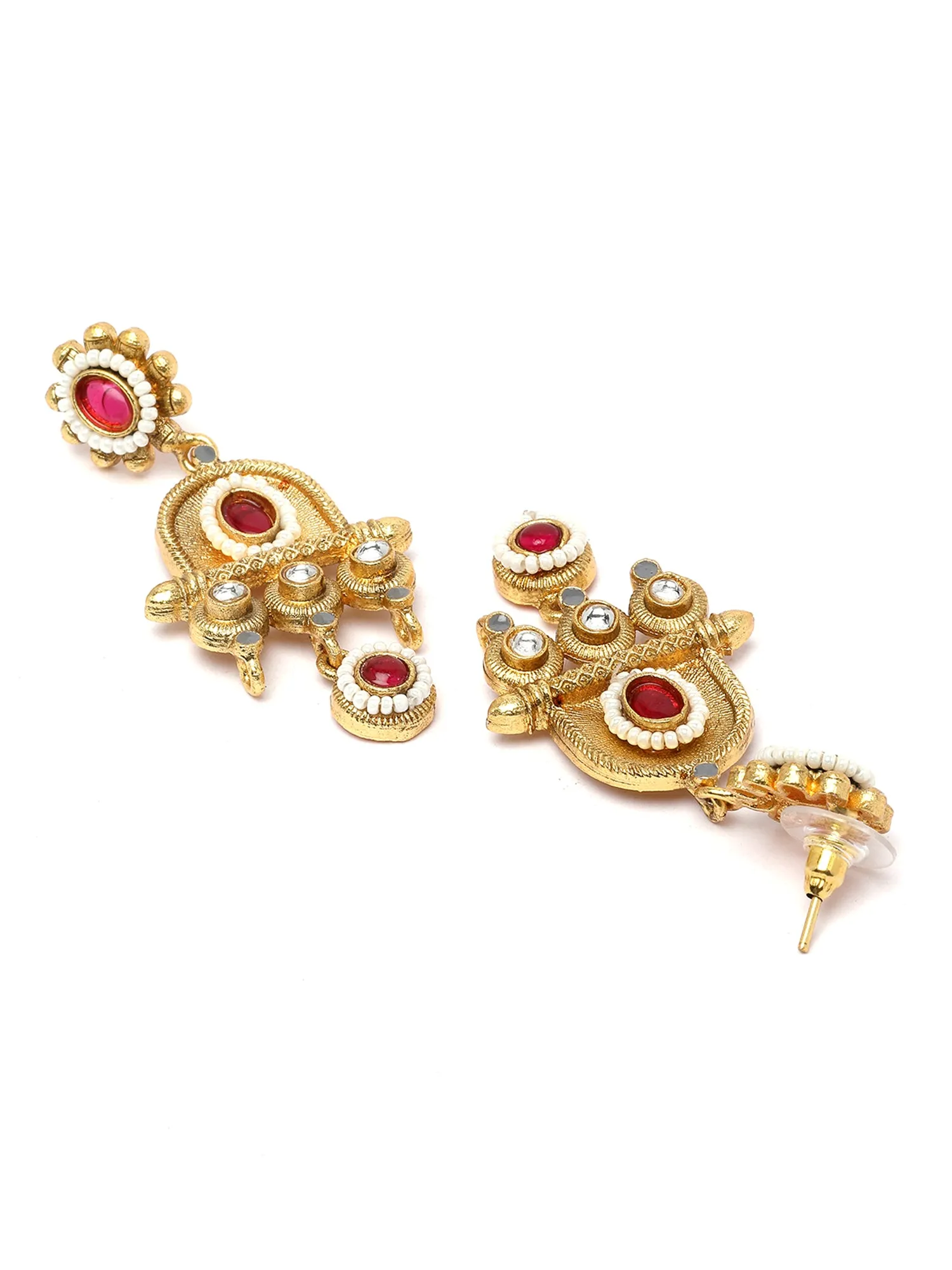 Karatcart Gold Plated Red Stone Peacock Design Temple Jewellery Set for Women