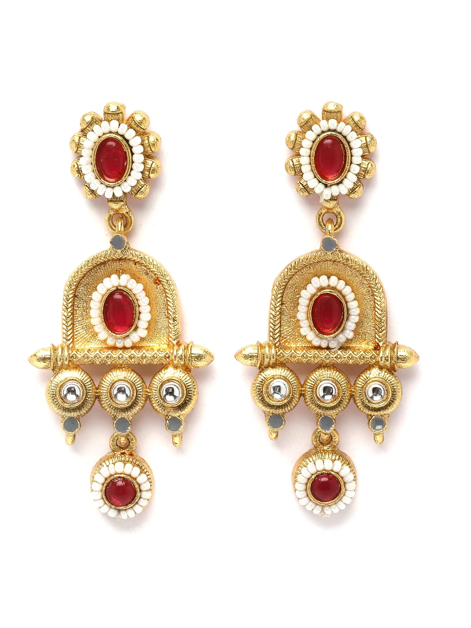 Karatcart Gold Plated Red Stone Peacock Design Temple Jewellery Set for Women