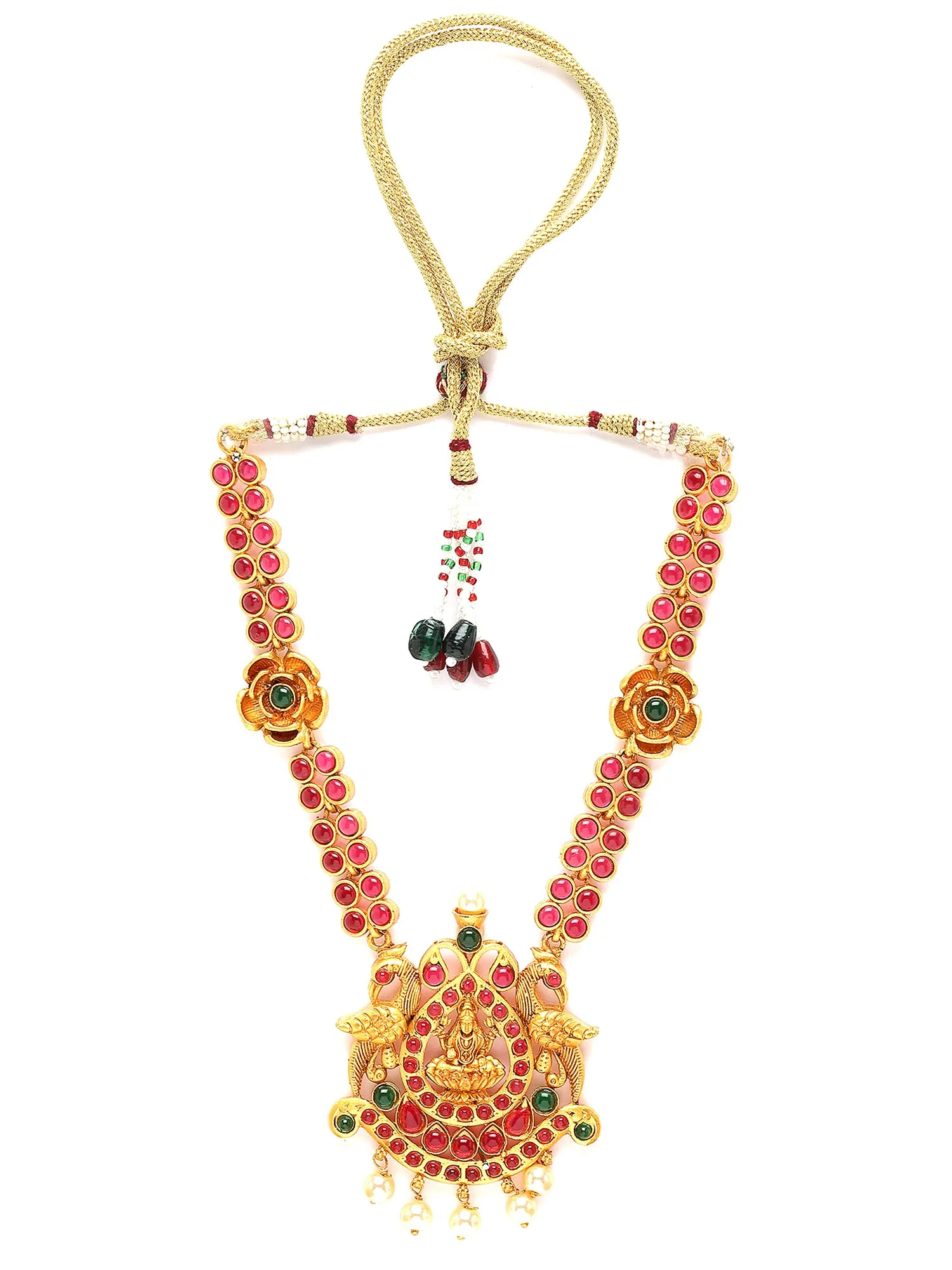 Karatcart Gold Plated Red Stones Laxmi Mata Temple Jewellery Set for Women
