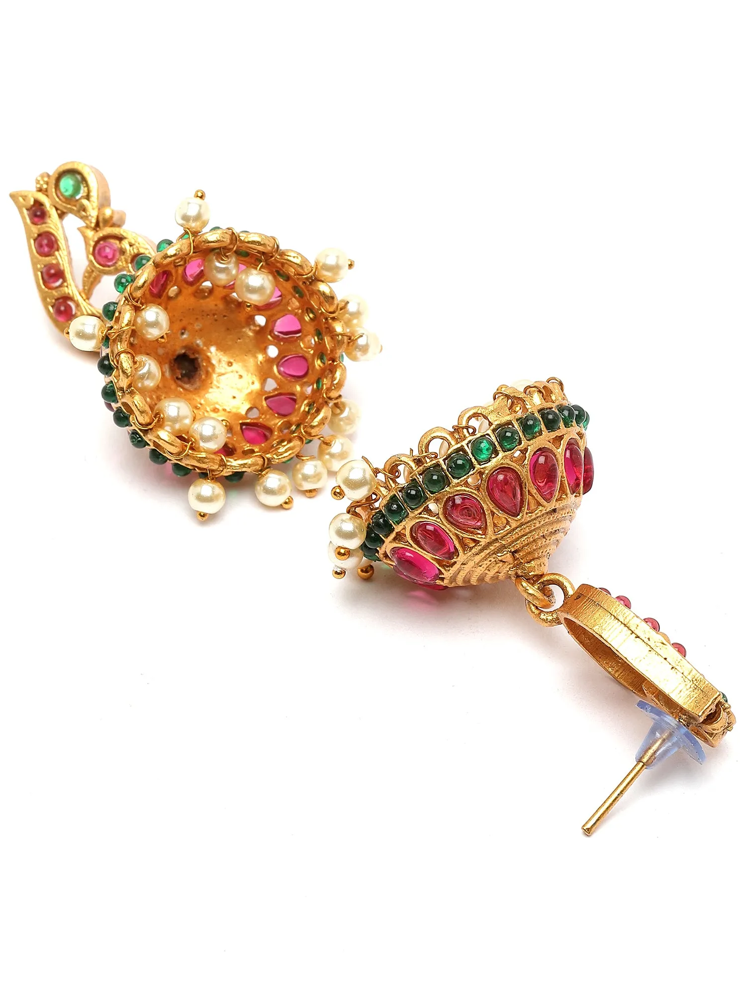 Karatcart Gold Plated Red Stones Laxmi Mata Temple Jewellery Set for Women