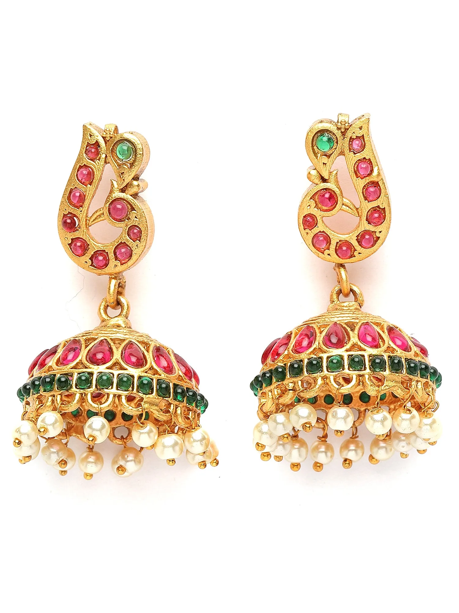 Karatcart Gold Plated Red Stones Laxmi Mata Temple Jewellery Set for Women