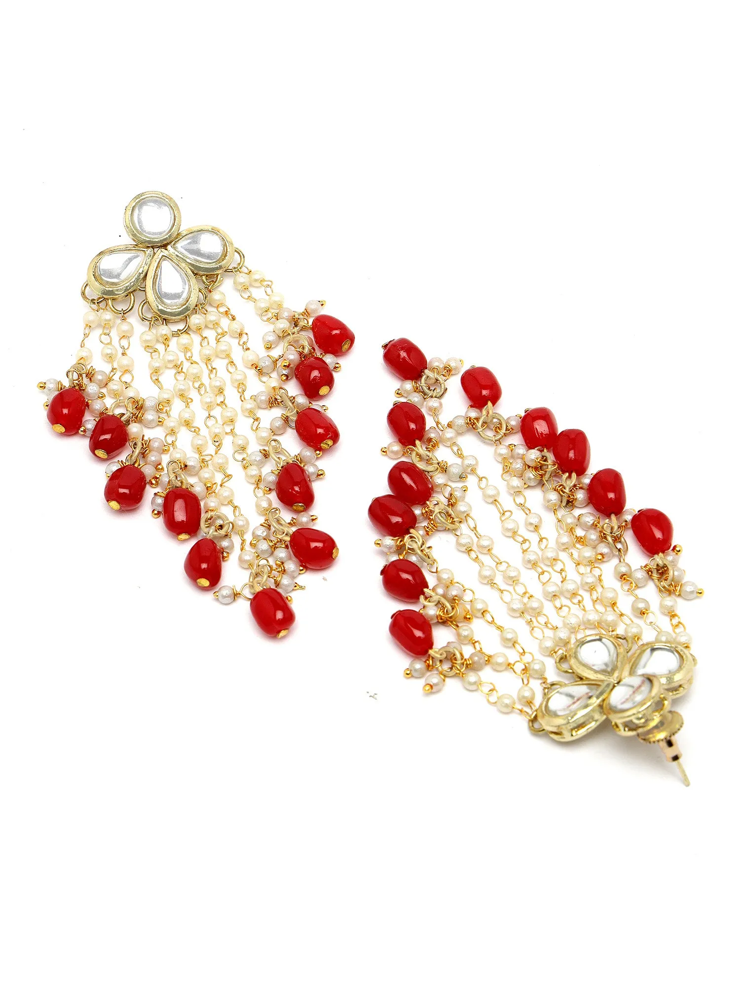 Karatcart Gold Plated Red Tumble Kundan Tassel Earrings for Women