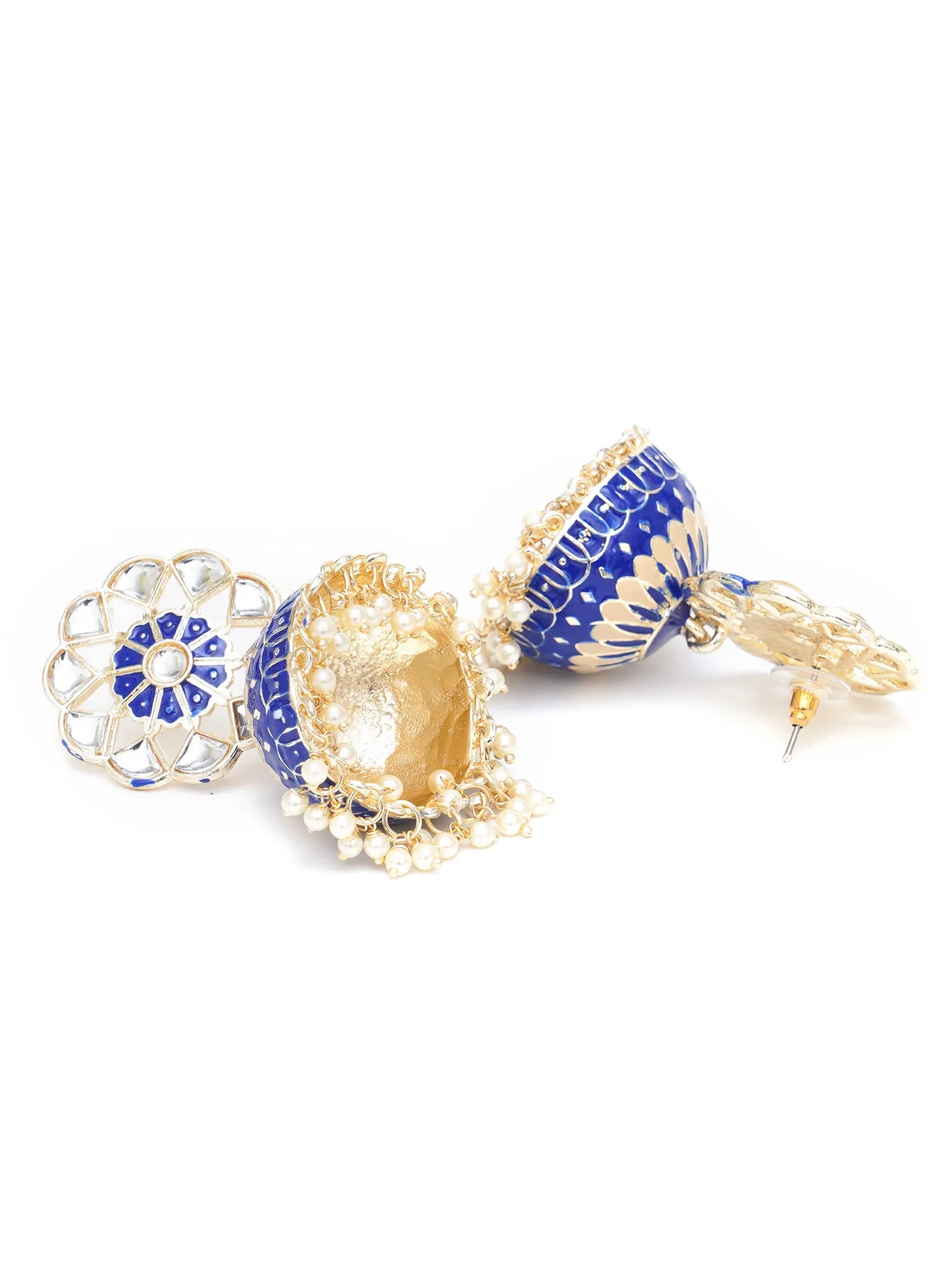Karatcart Gold Plated Royal Blue Meena Kunda Studded Jhumki Earrings for Women