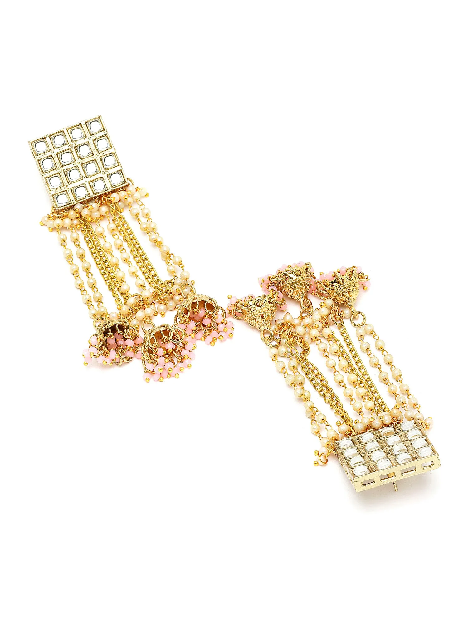 Karatcart Gold Plated Square Kundan Jhumki and Pearl Chain Drop Earrings for Women