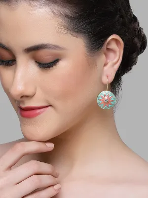 Karatcart Gold Plated Star Design Pink and Light Blue Meena Drop Earrings for Women