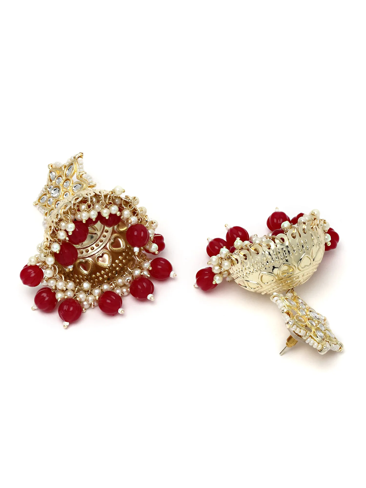 Karatcart Gold Plated Star Shaped Red Beads Kundan Jhumki Earrings for Women