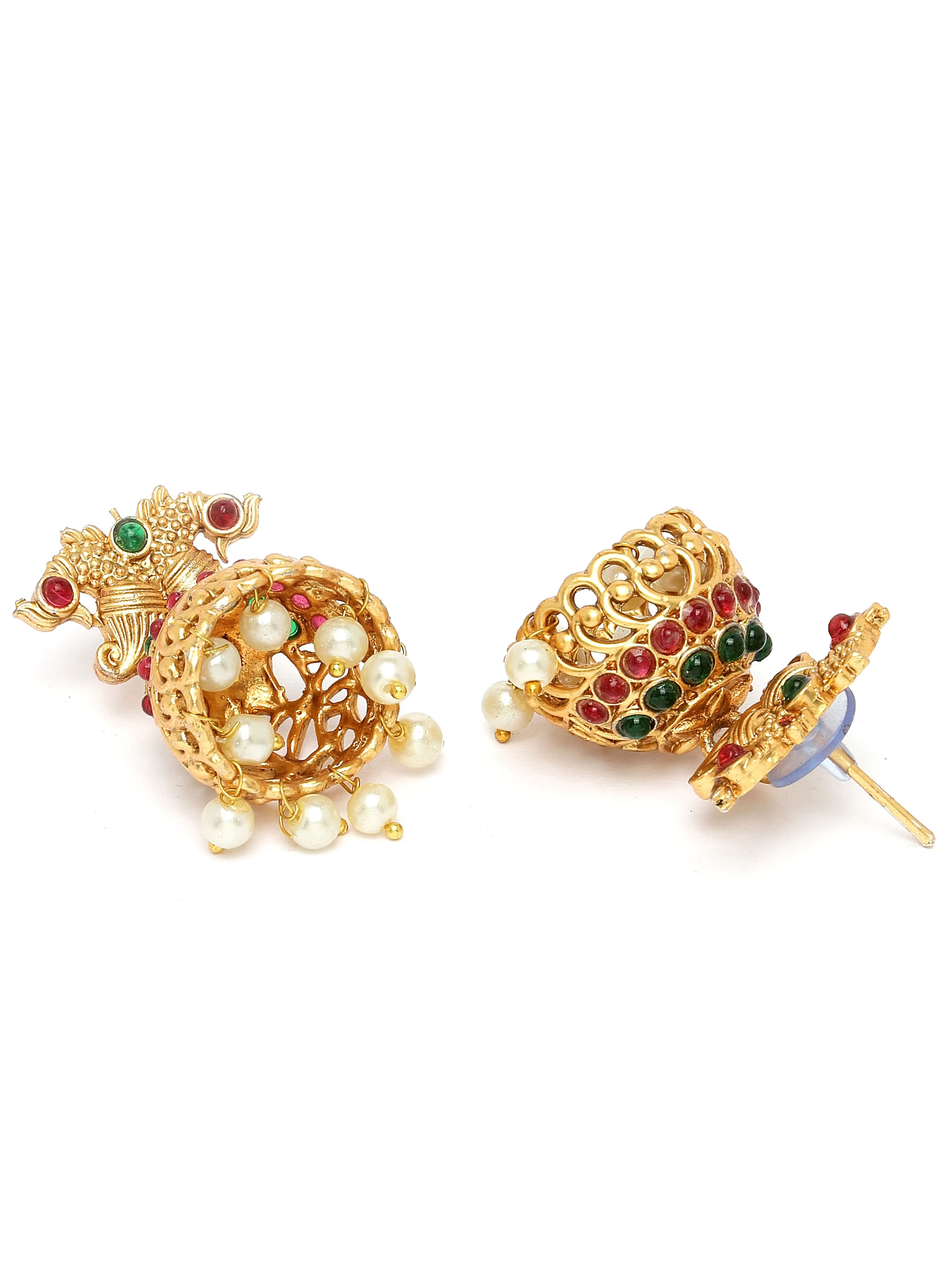 Karatcart Gold-Plated Stone-Studded & Beaded Chakra Design Temple Jewellery Set