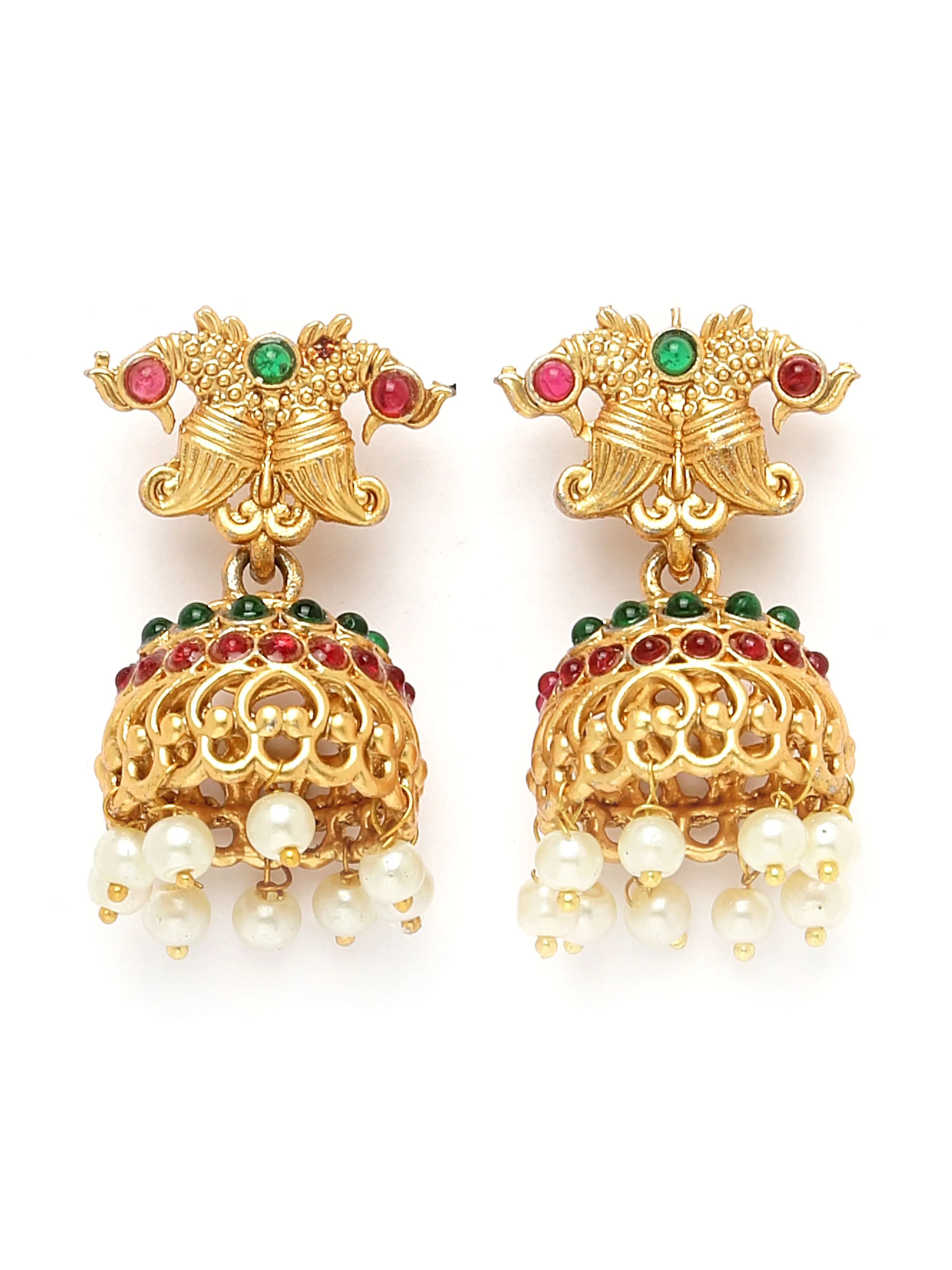 Karatcart Gold-Plated Stone-Studded & Beaded Chakra Design Temple Jewellery Set