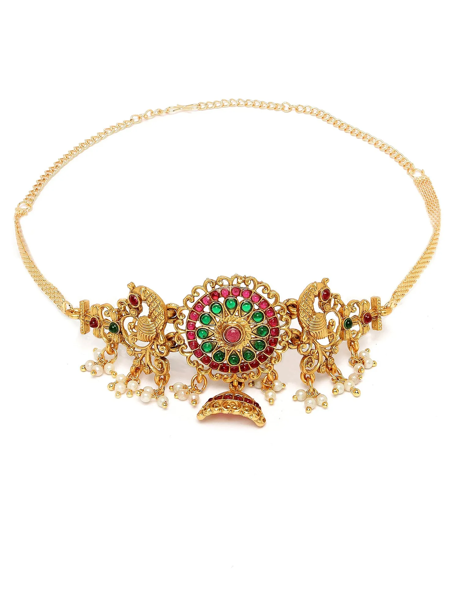 Karatcart Gold-Plated Stone-Studded & Beaded Chakra Design Temple Jewellery Set
