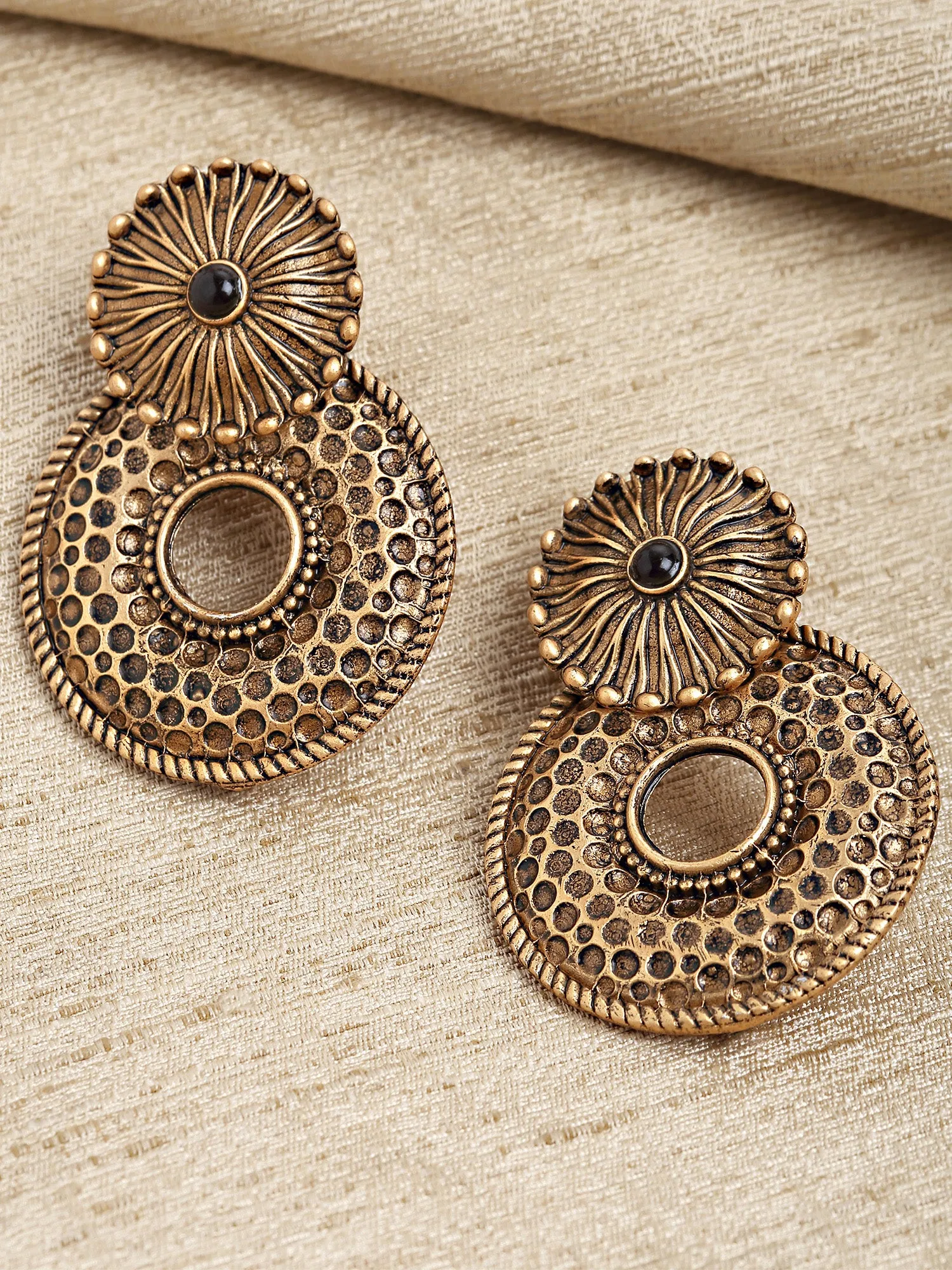 Karatcart Gold Plated Textured Dangler Earrings for Women