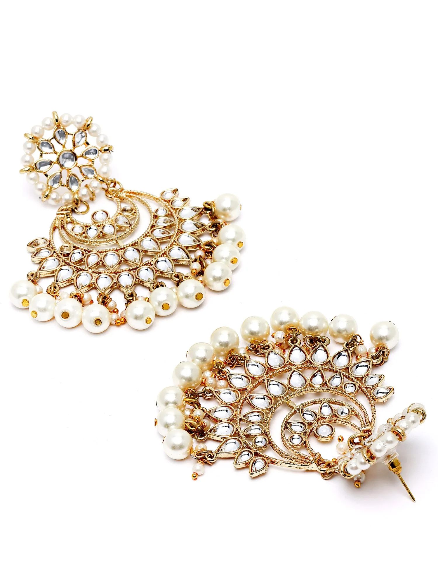 Karatcart Gold Plated White Pearl Beaded Kundan Earrings and Maangtikka Combo for Women