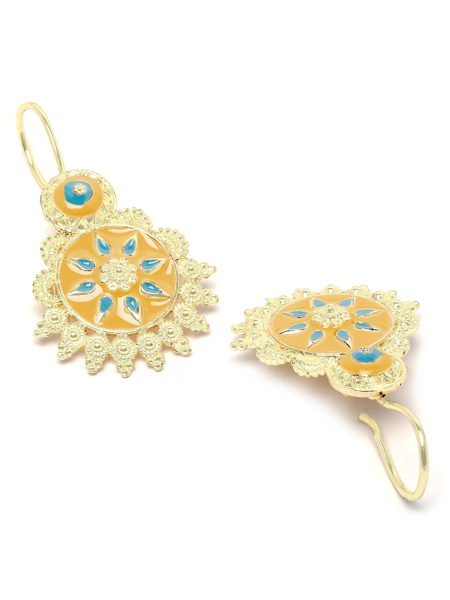 Karatcart Gold Plated Yellow and Blue Meena Drop Earring for Women