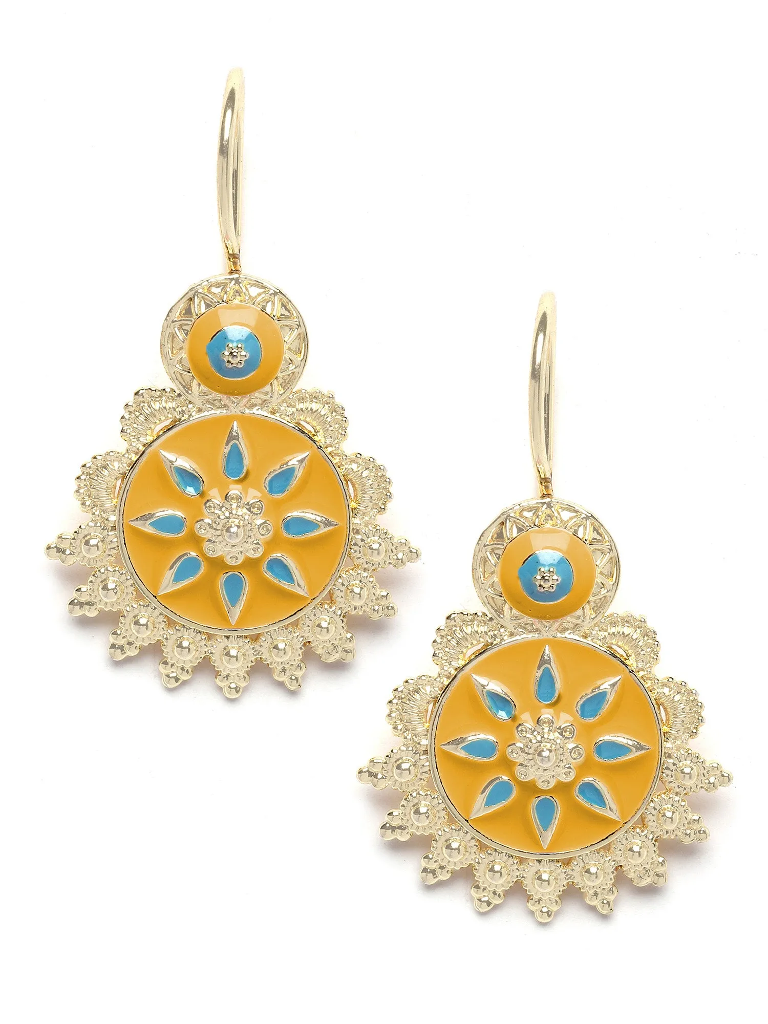 Karatcart Gold Plated Yellow and Blue Meena Drop Earring for Women