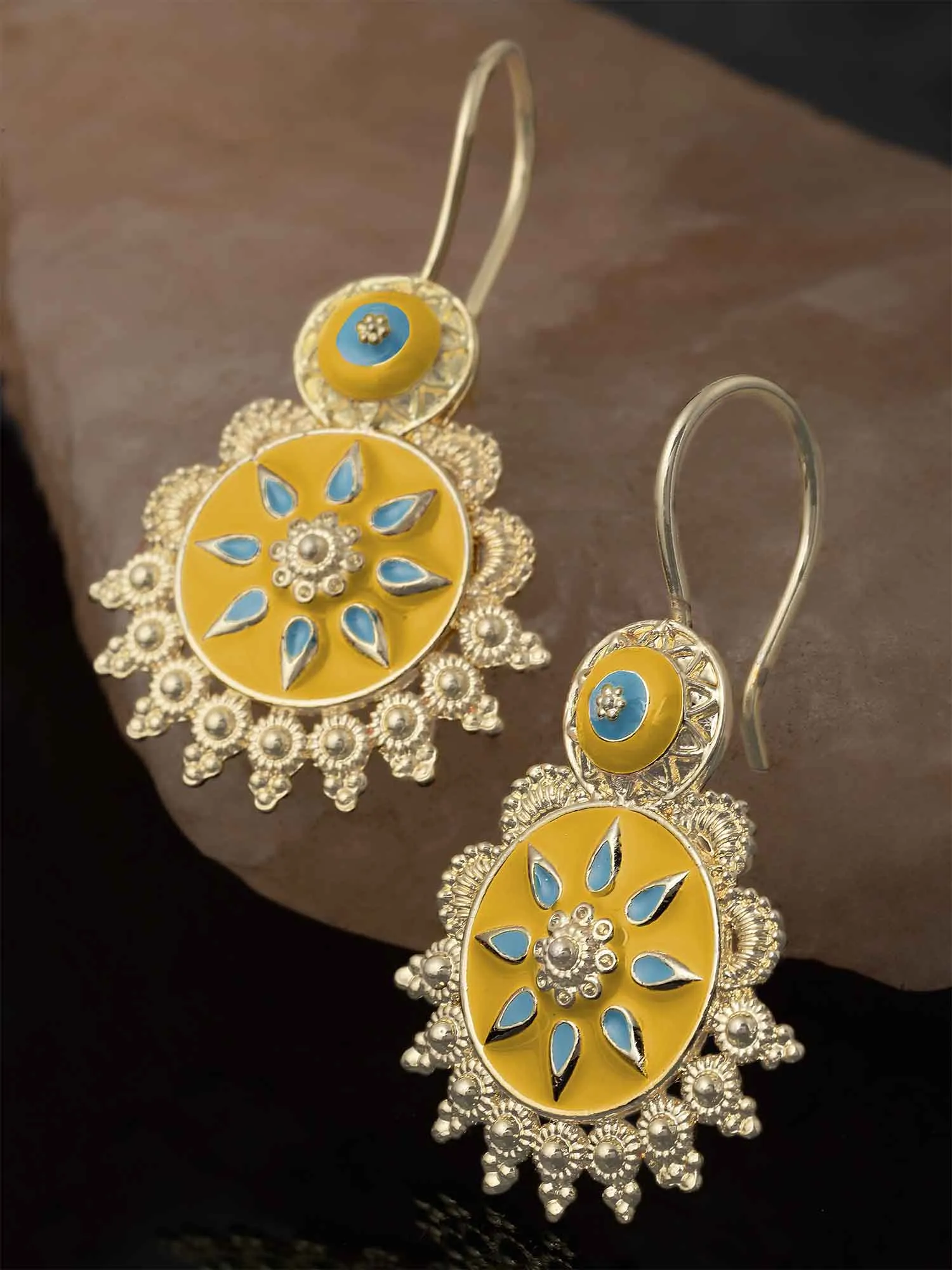 Karatcart Gold Plated Yellow and Blue Meena Drop Earring for Women