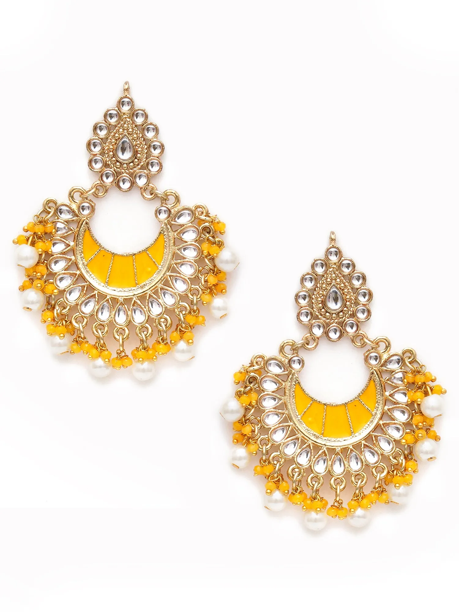 Karatcart Gold Plated Yellow Meena Kundan Chandbali Earrings for Women
