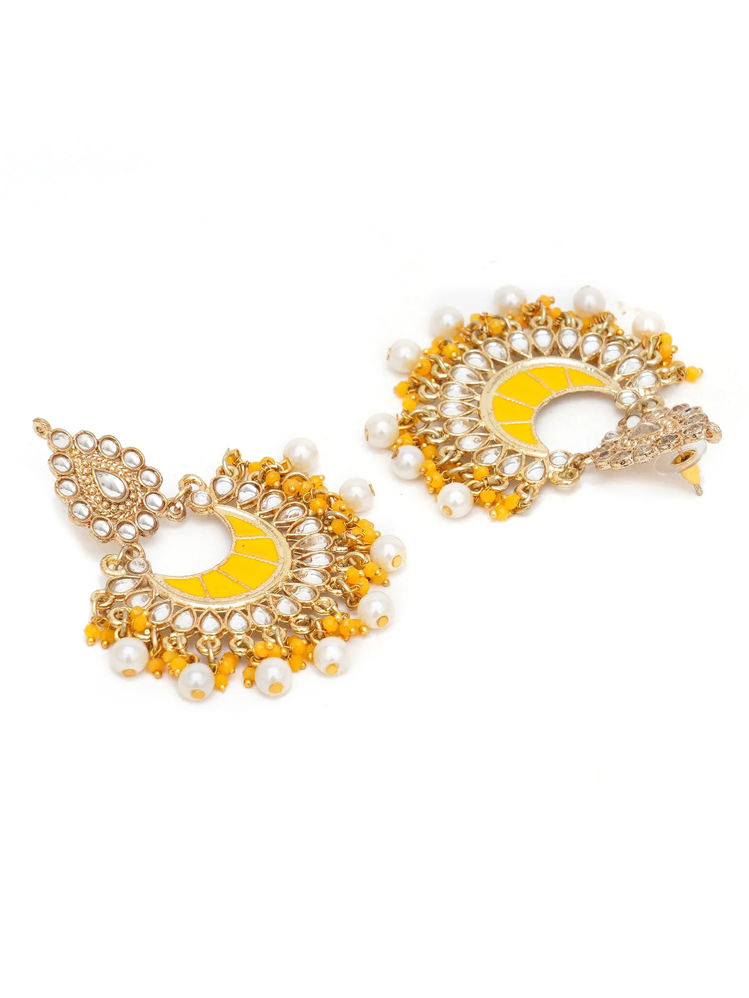 Karatcart Gold Plated Yellow Meena Kundan Chandbali Earrings for Women