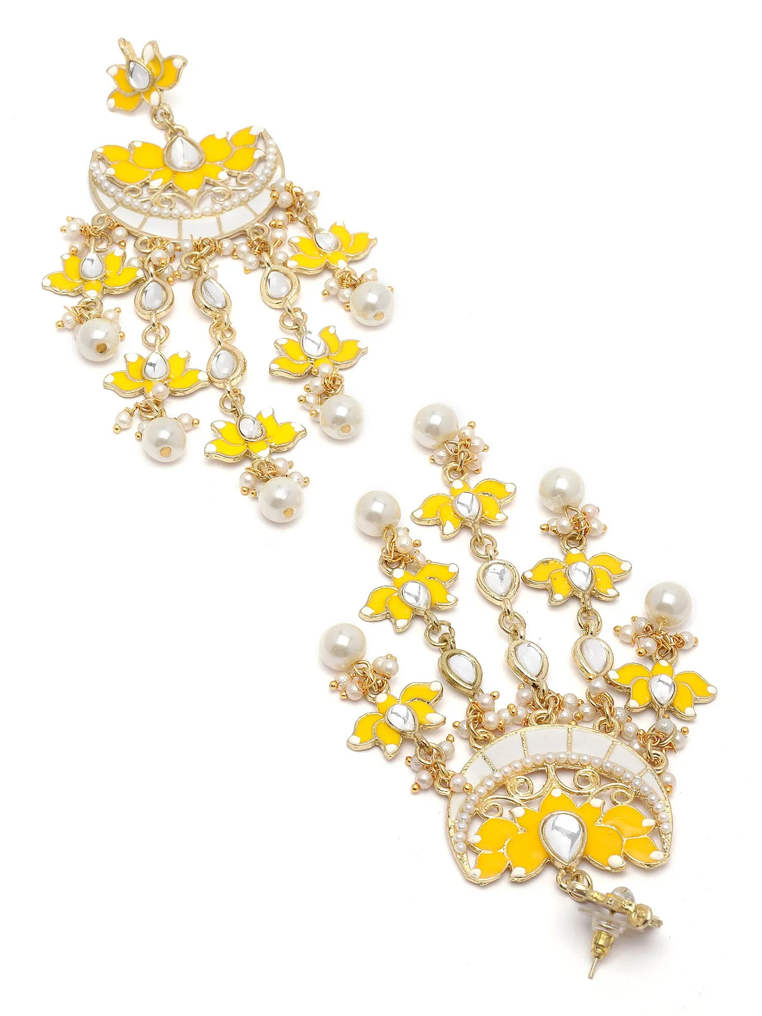 Karatcart Gold Plated Yellow Meena Lotus Design Kundan Dangler Earring for Women