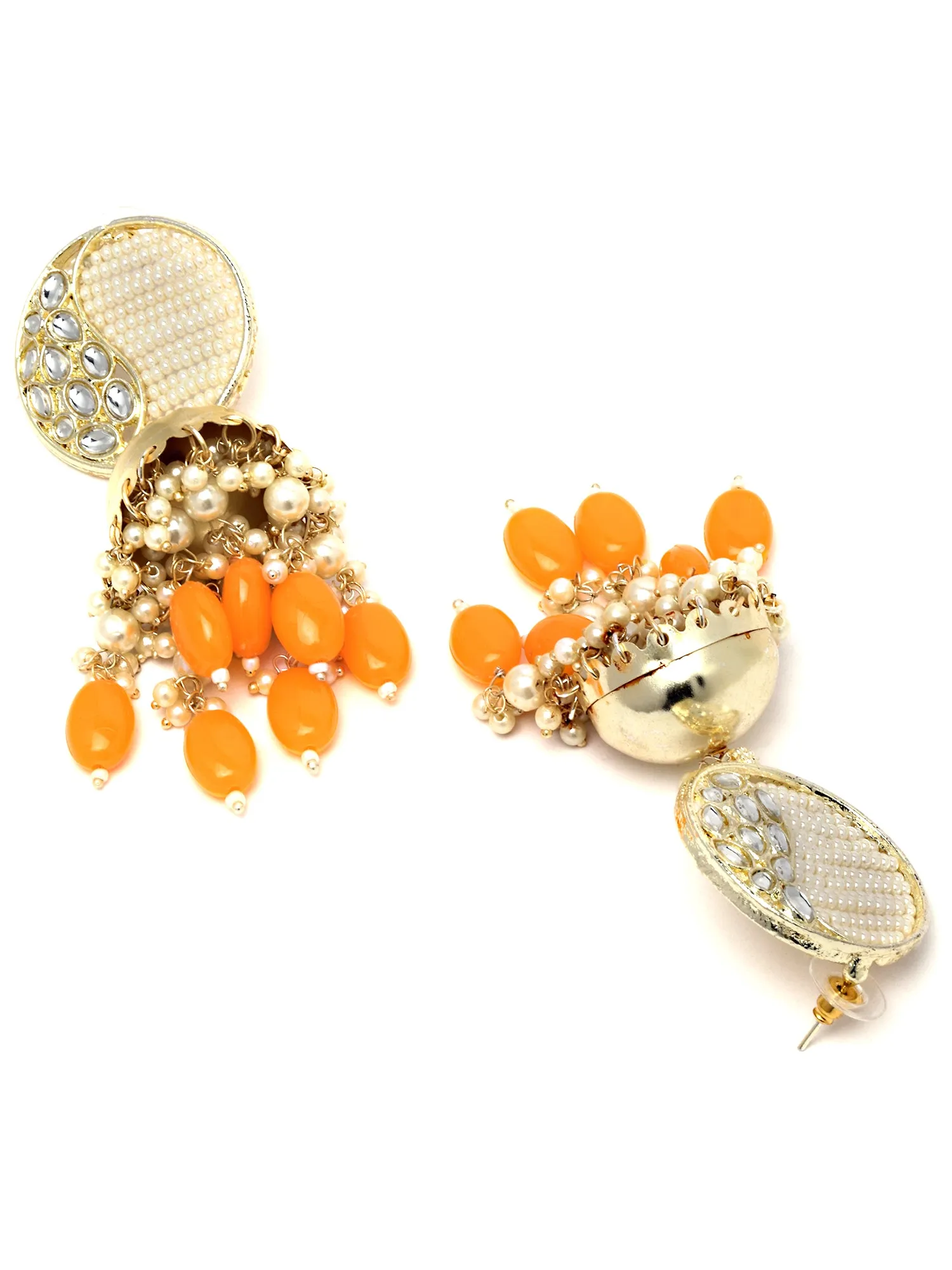 Karatcart Gold Plated Yellow Tumble and Pearl Studded Kundan Jhumki Earrings for Women