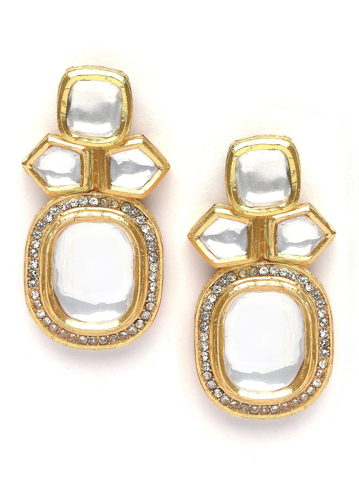 Karatcart Gold Polki Kundan Drop Earrings for Women