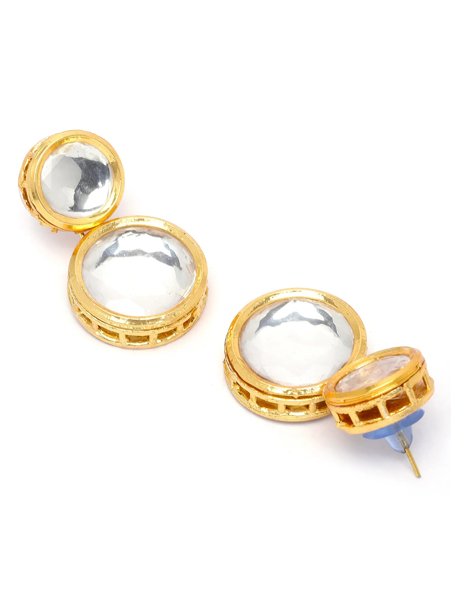 Karatcart Gold Round Polki Kundan Drop Earring for Women