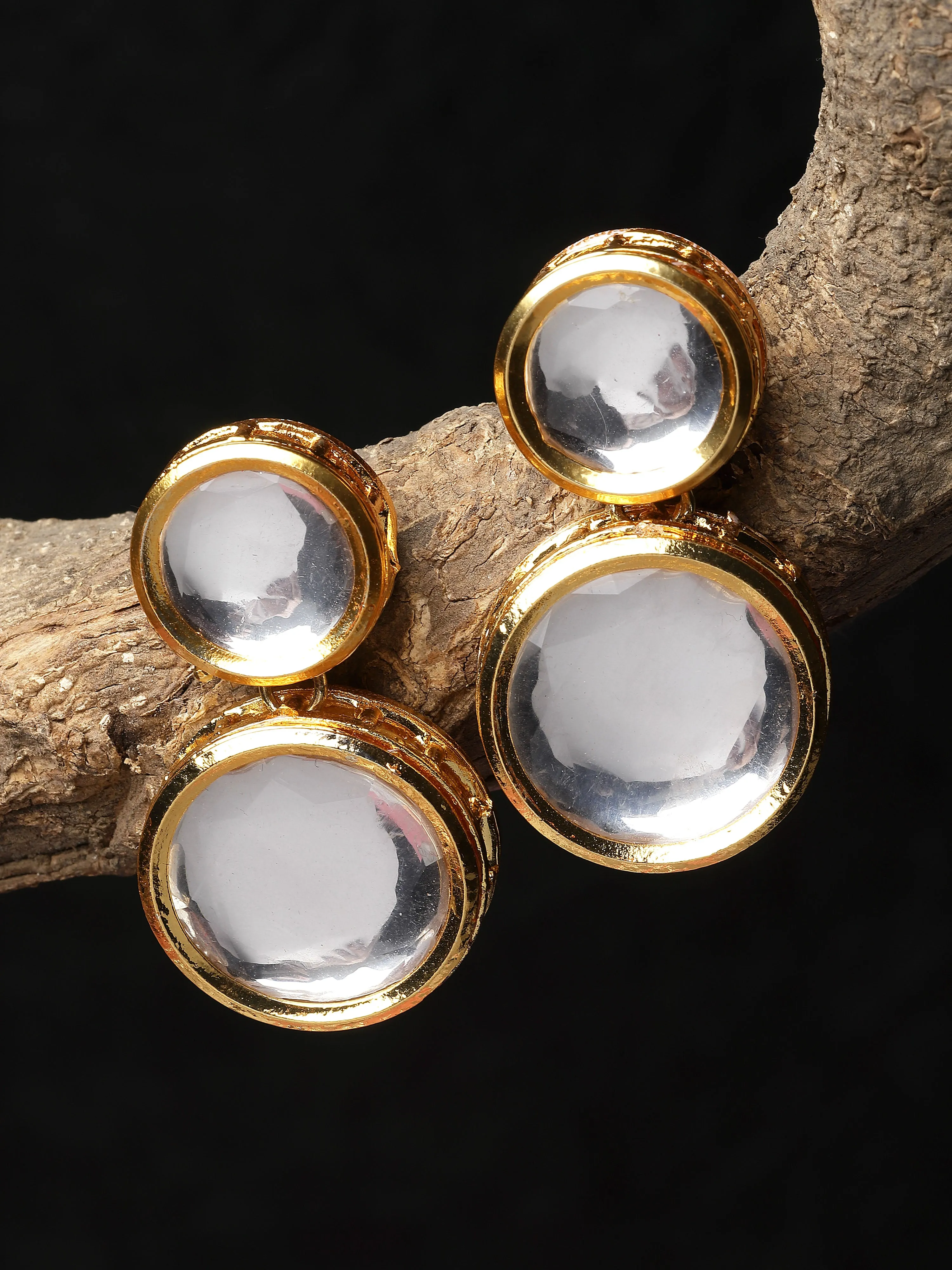 Karatcart Gold Round Polki Kundan Drop Earring for Women
