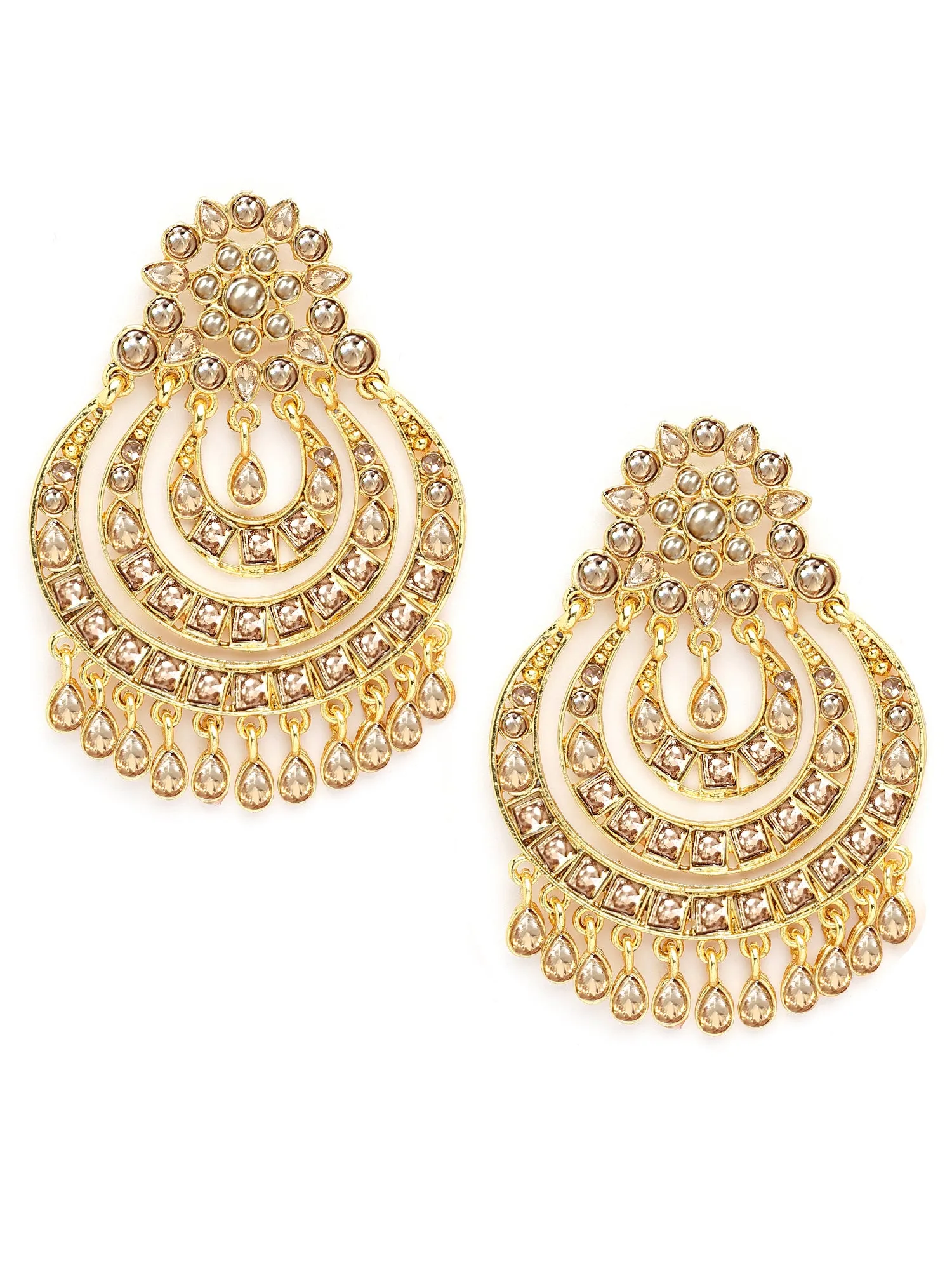 Karatcart Golden Kundan Studded Dangler Chandbali Earrings for Women