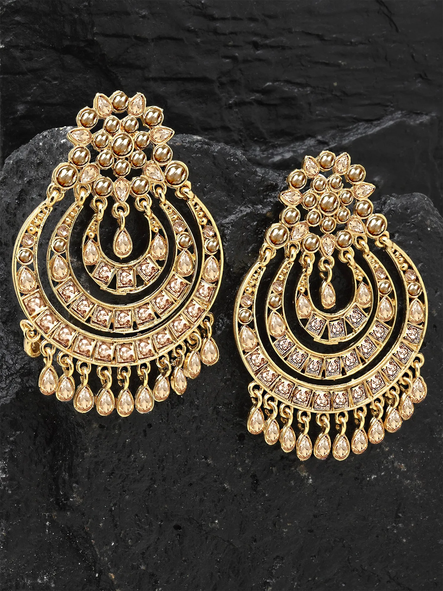 Karatcart Golden Kundan Studded Dangler Chandbali Earrings for Women