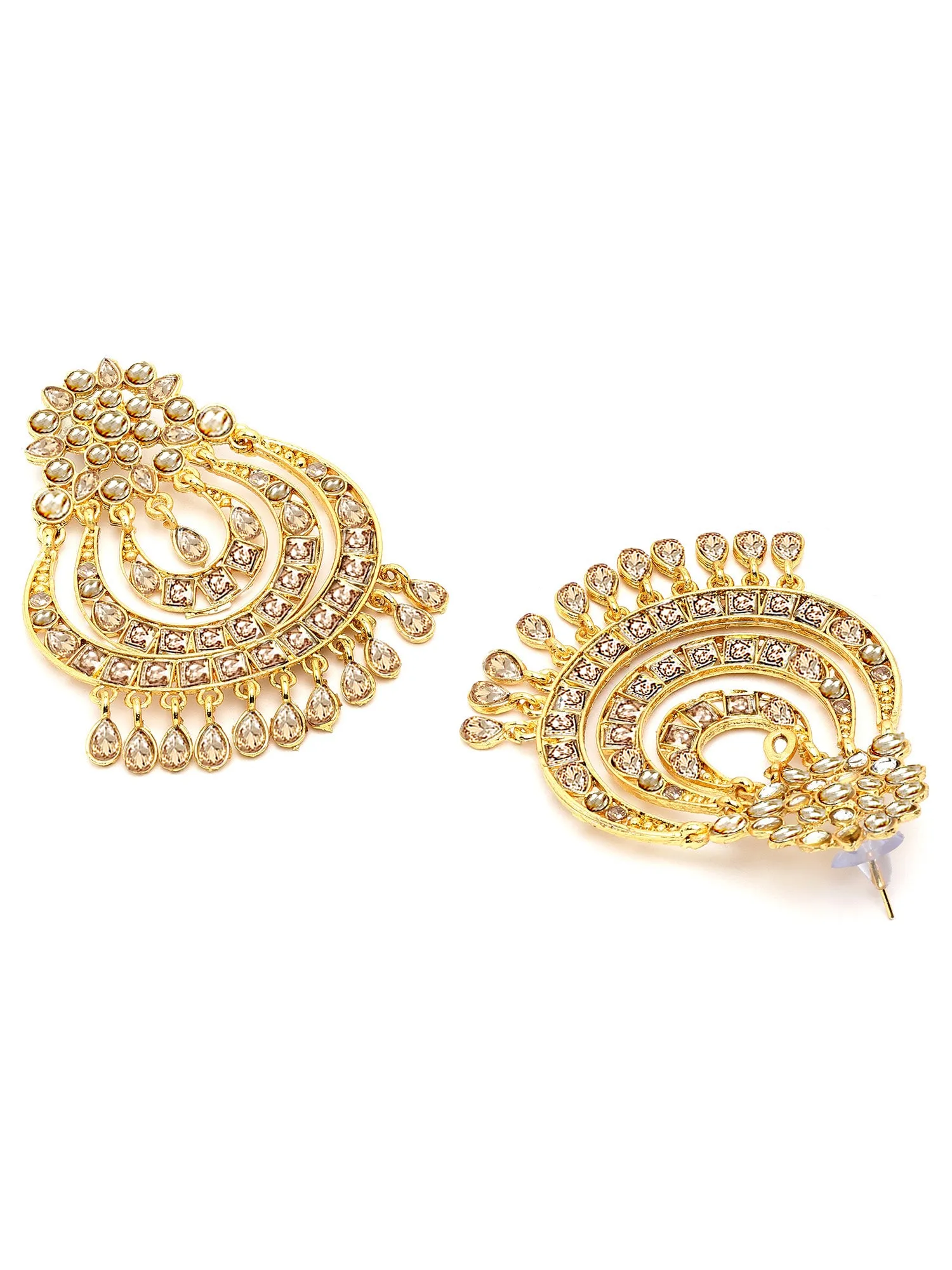Karatcart Golden Kundan Studded Dangler Chandbali Earrings for Women