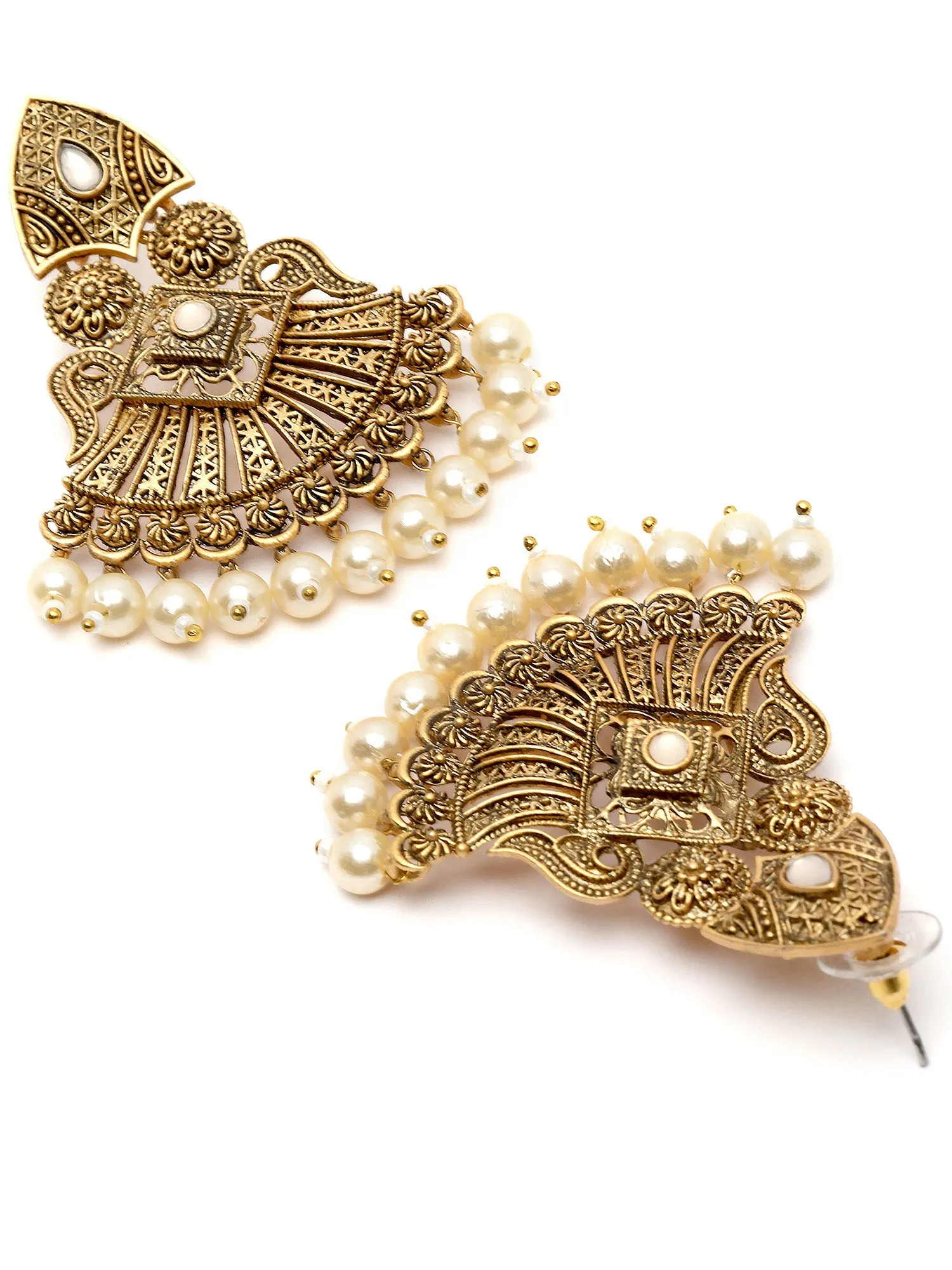 Karatcart Golden Pearl and Kundan Studded Gold Plated Dangler Earrings for Women