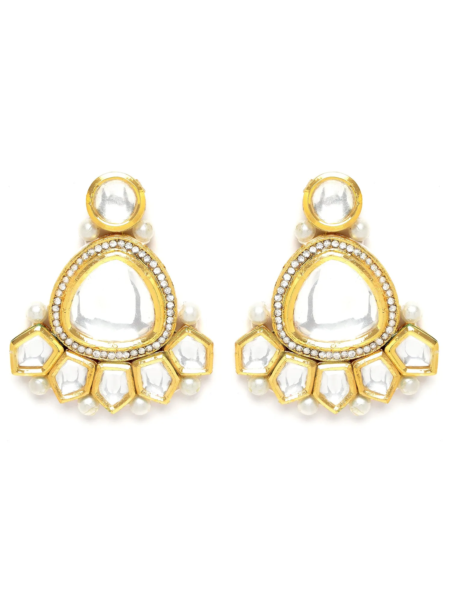 Karatcart Golden Triangle Polki Kundan Dangler Earrings for Women
