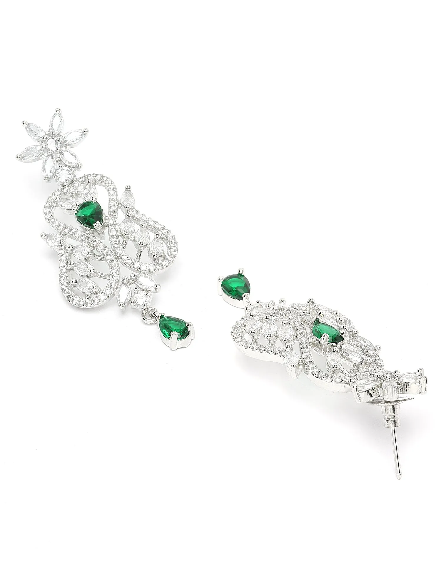 Karatcart Green Cubic Zirconia Silver Plated Choker Necklace Set for Women