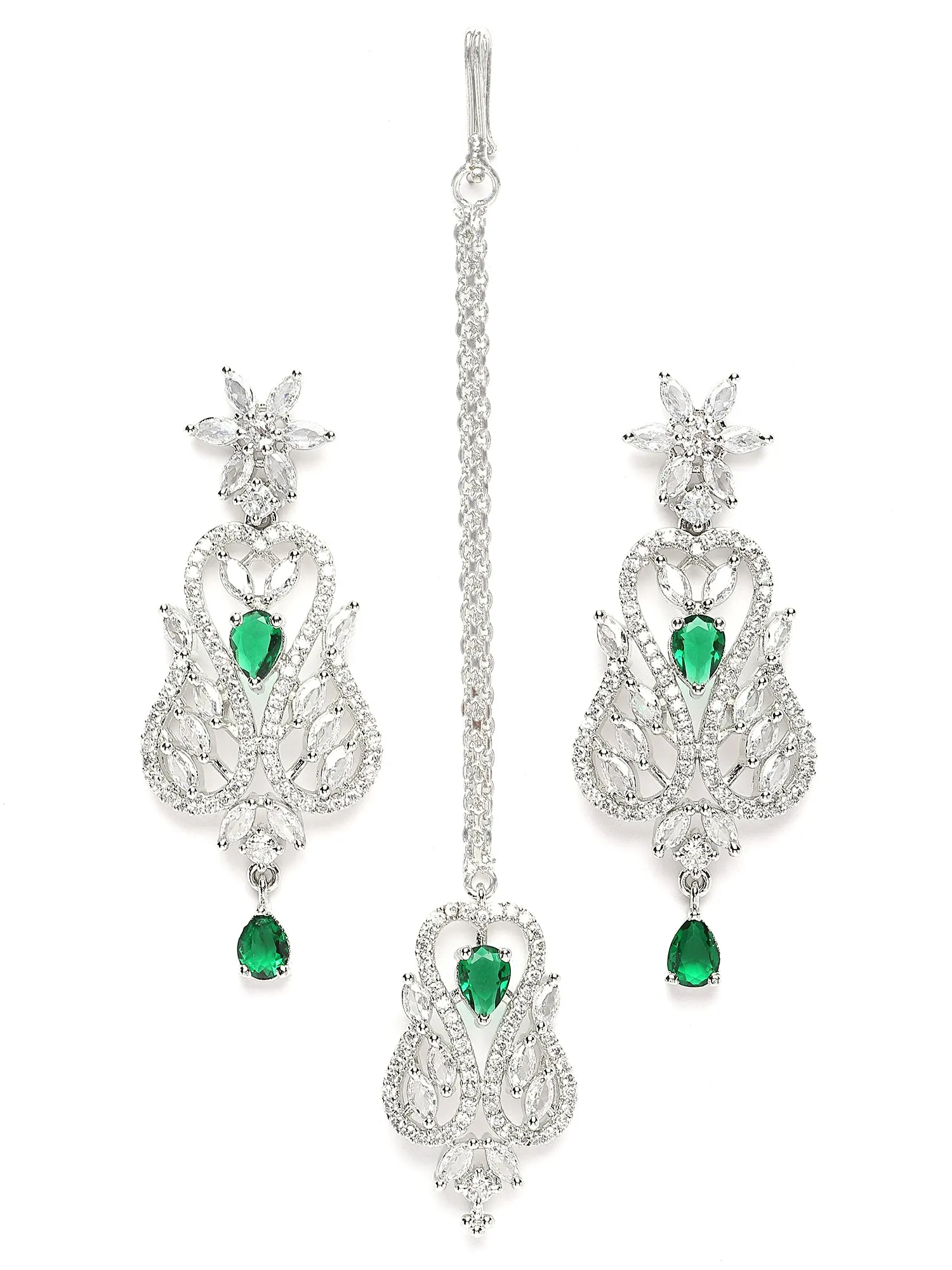 Karatcart Green Cubic Zirconia Silver Plated Choker Necklace Set for Women