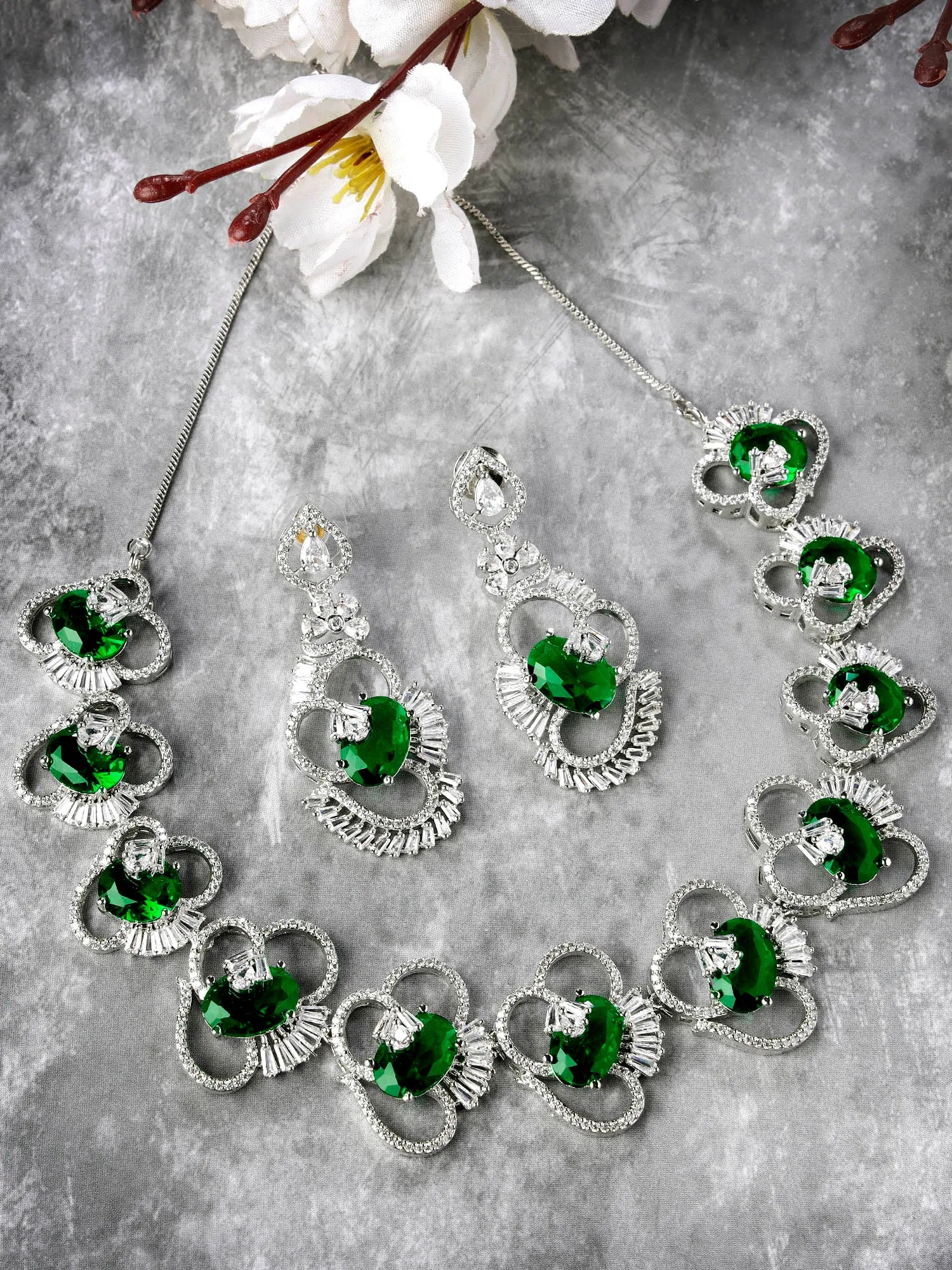 Karatcart Green Cubic Zirconia Stone Studded Jewellery Set for Women