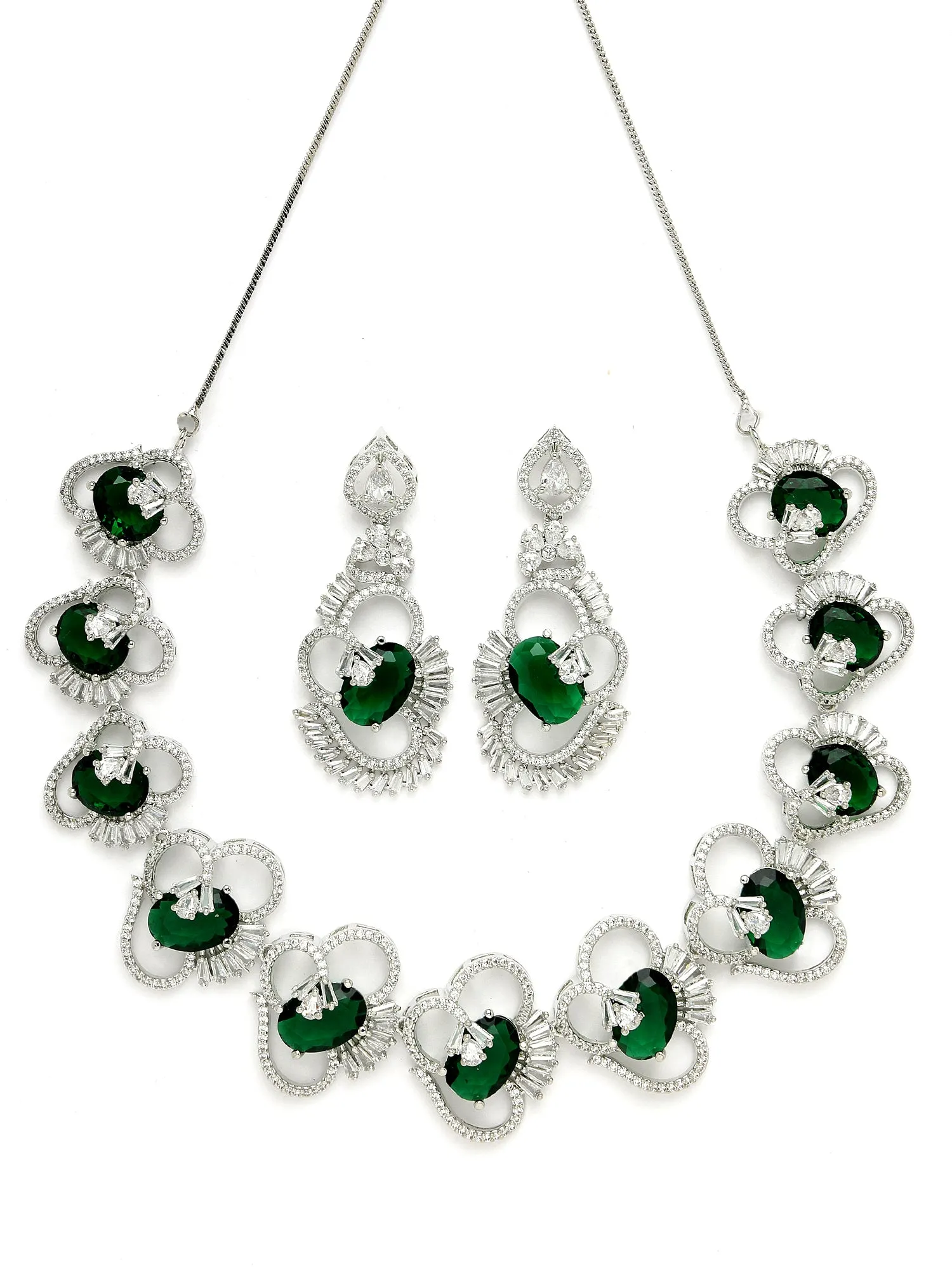 Karatcart Green Cubic Zirconia Stone Studded Jewellery Set for Women