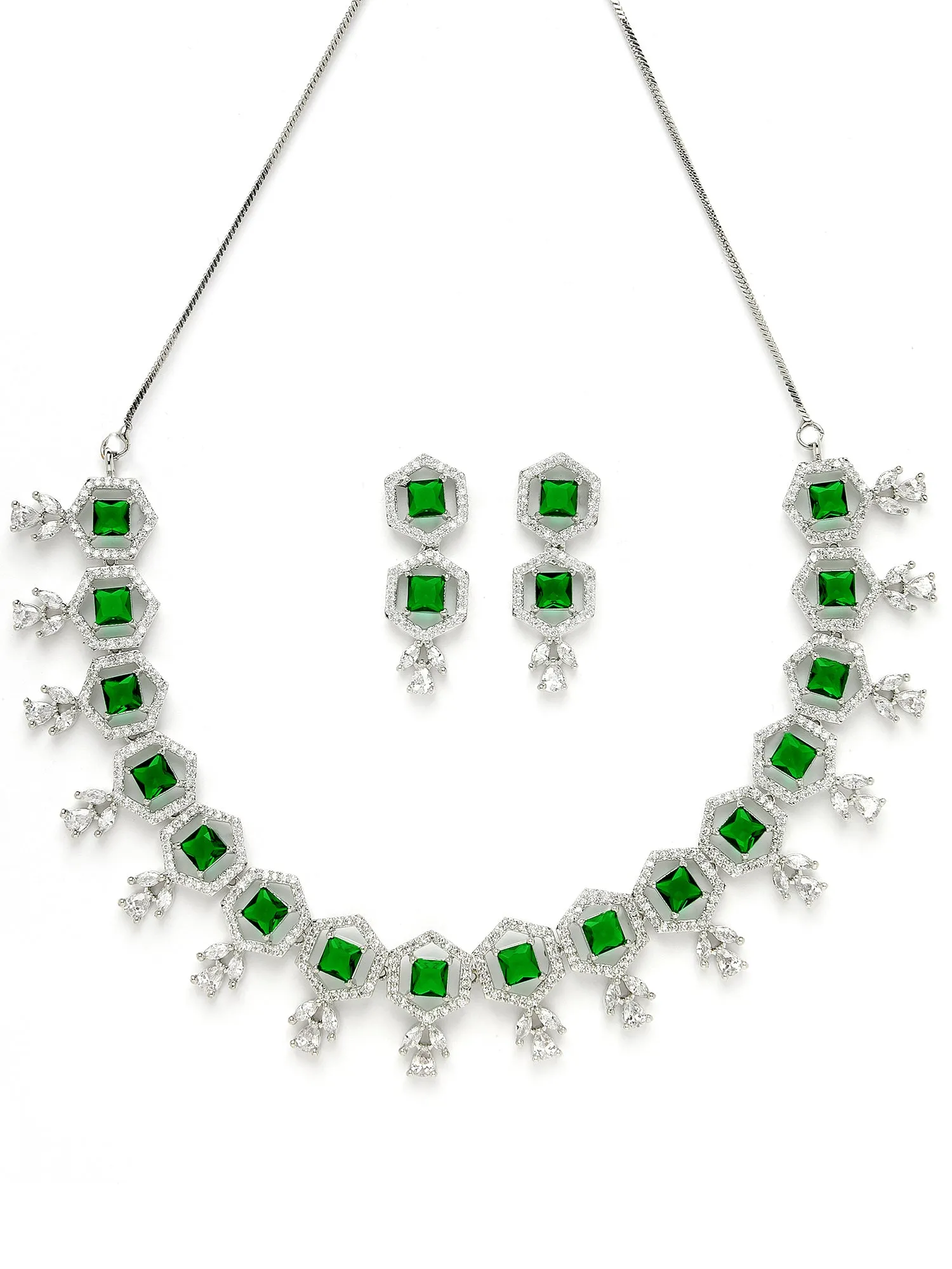 Karatcart Green Cubic Zirconia Studded Light Weight Jewellery Set for Women