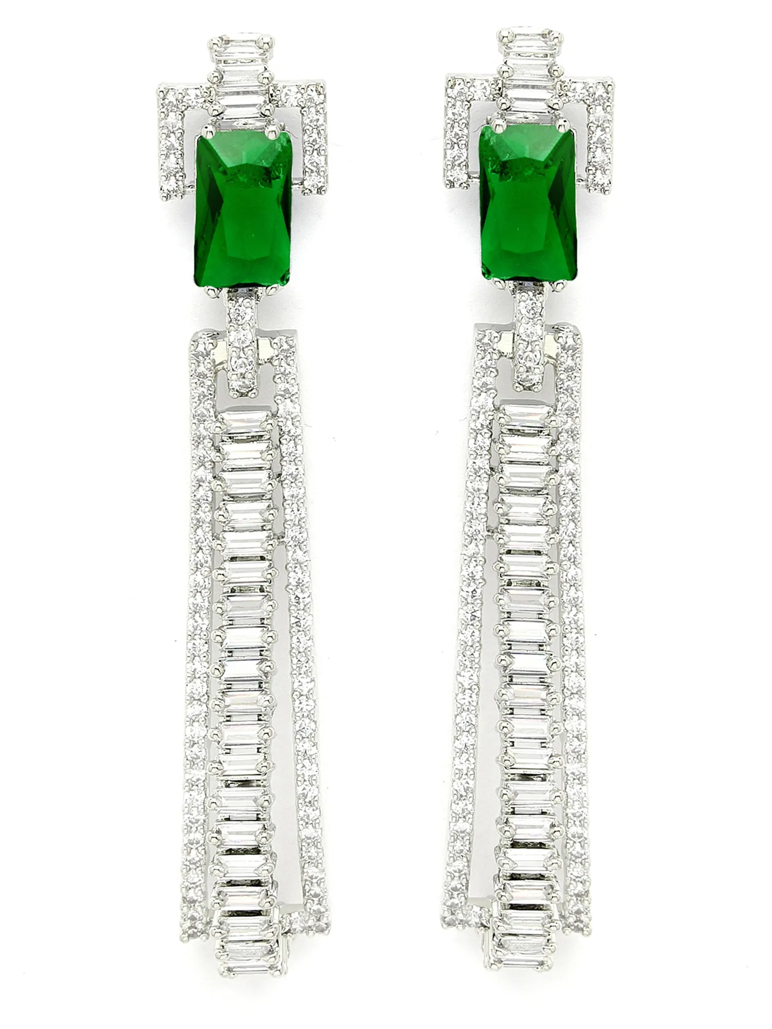 Karatcart Green Cubic Zirconia Studded Silver Plated Drop Earrings for Women
