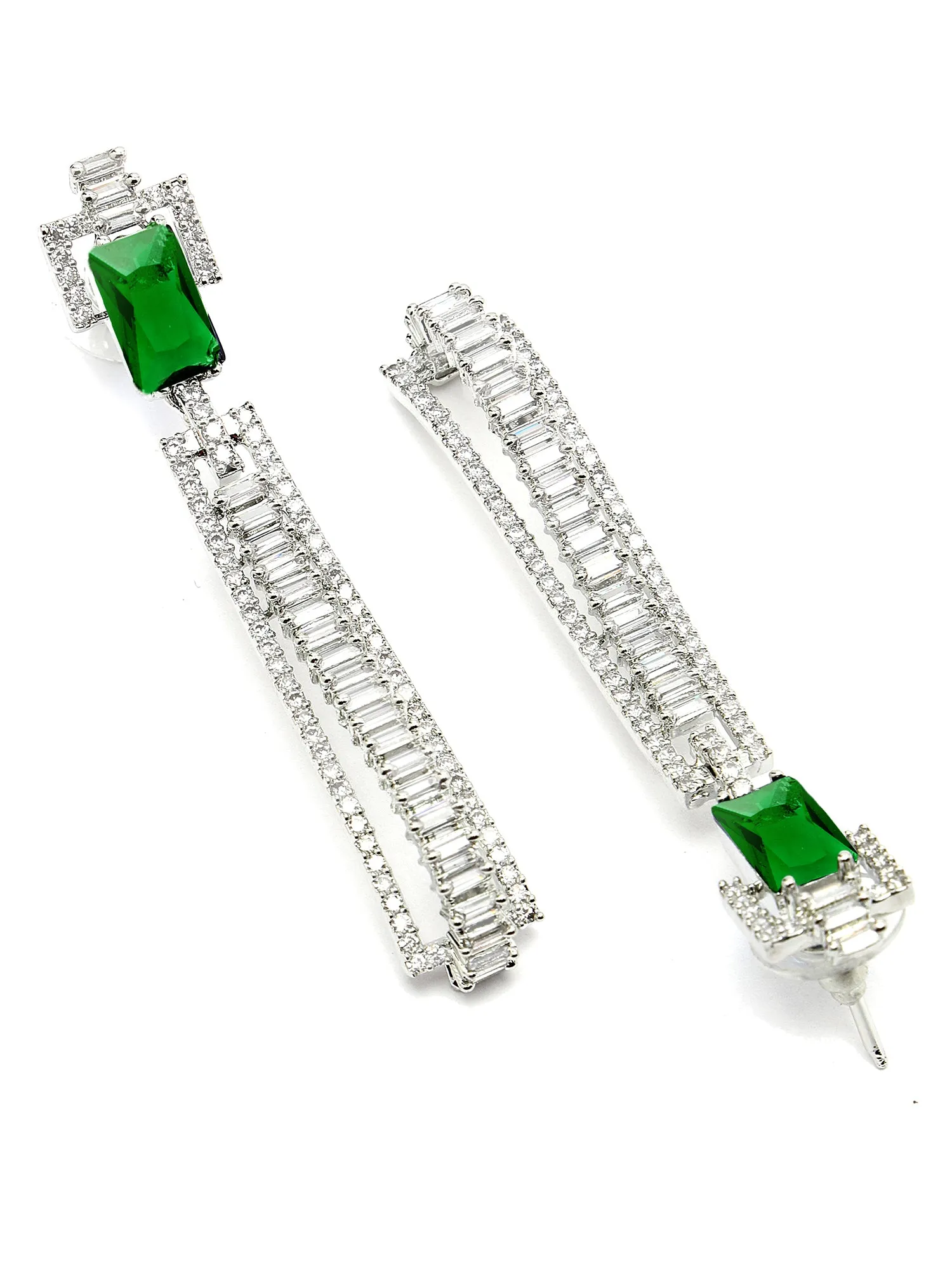 Karatcart Green Cubic Zirconia Studded Silver Plated Drop Earrings for Women