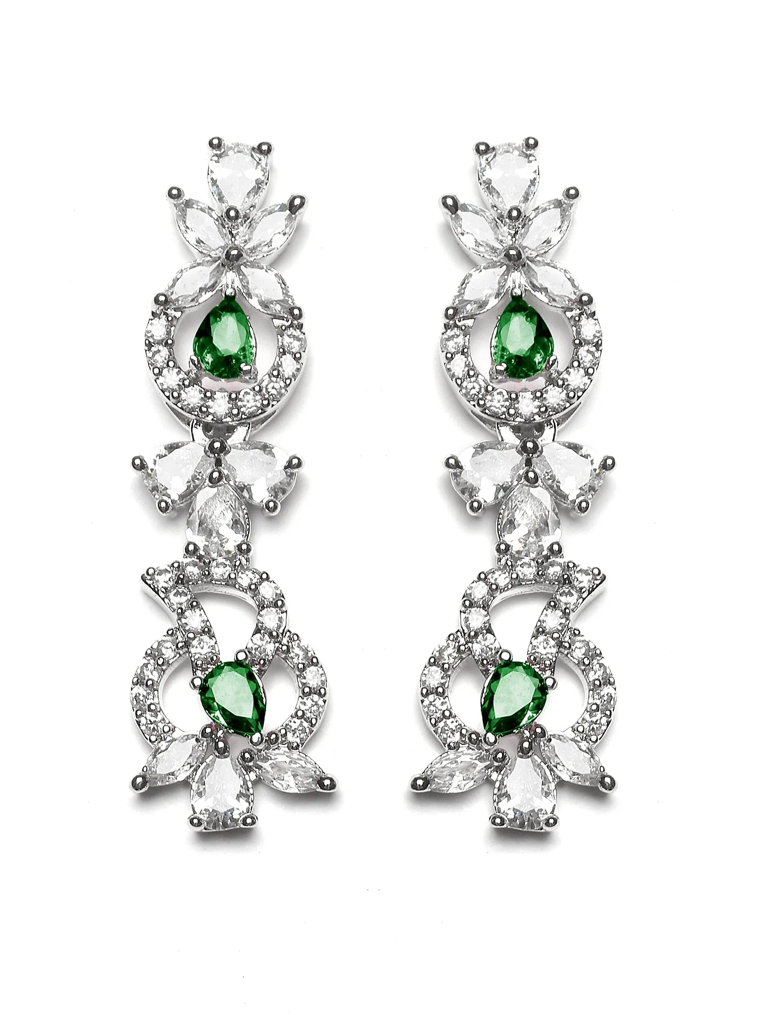 Karatcart Green Cubic Zirconia Studded Silver Plated Necklace Set for Women