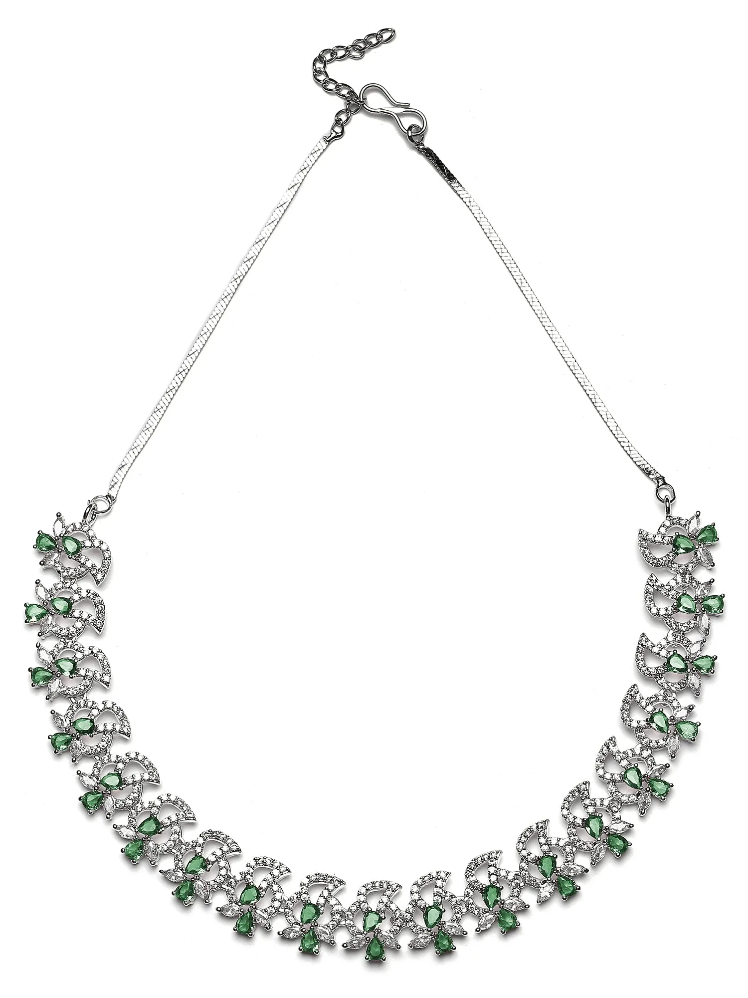 Karatcart Green Cubic Zirconia Studded Silver Plated Necklace Set for Women