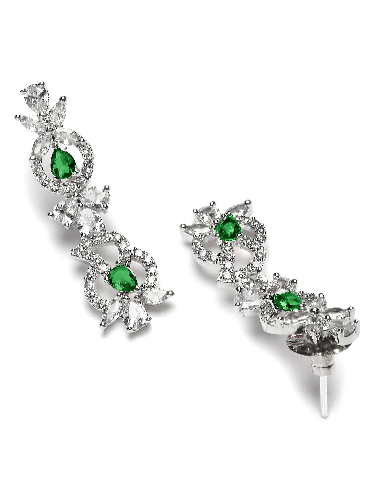 Karatcart Green Cubic Zirconia Studded Silver Plated Necklace Set for Women