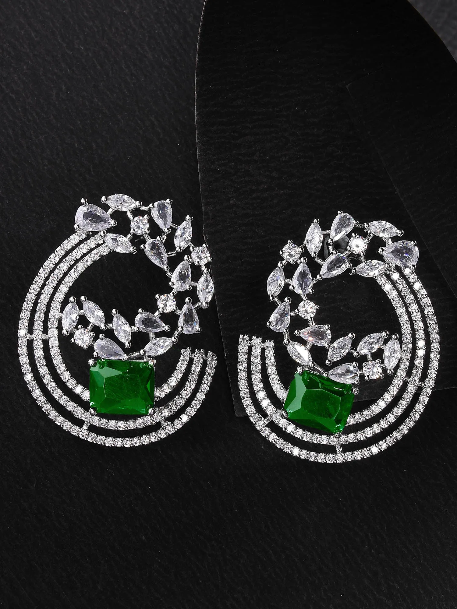 Karatcart Green Cubic Zirconia Studded Silver Plated Stud Earrings for Women