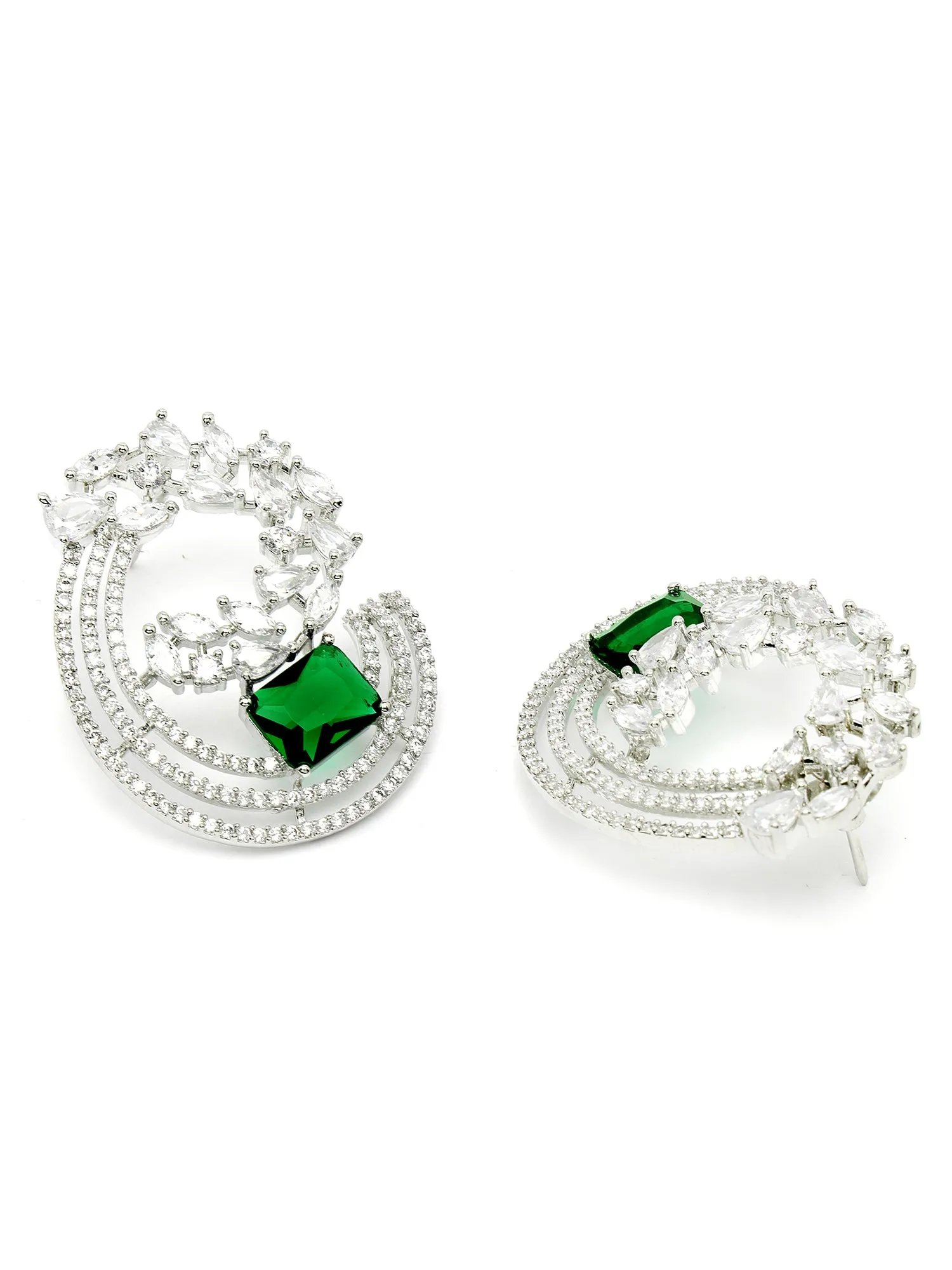 Karatcart Green Cubic Zirconia Studded Silver Plated Stud Earrings for Women